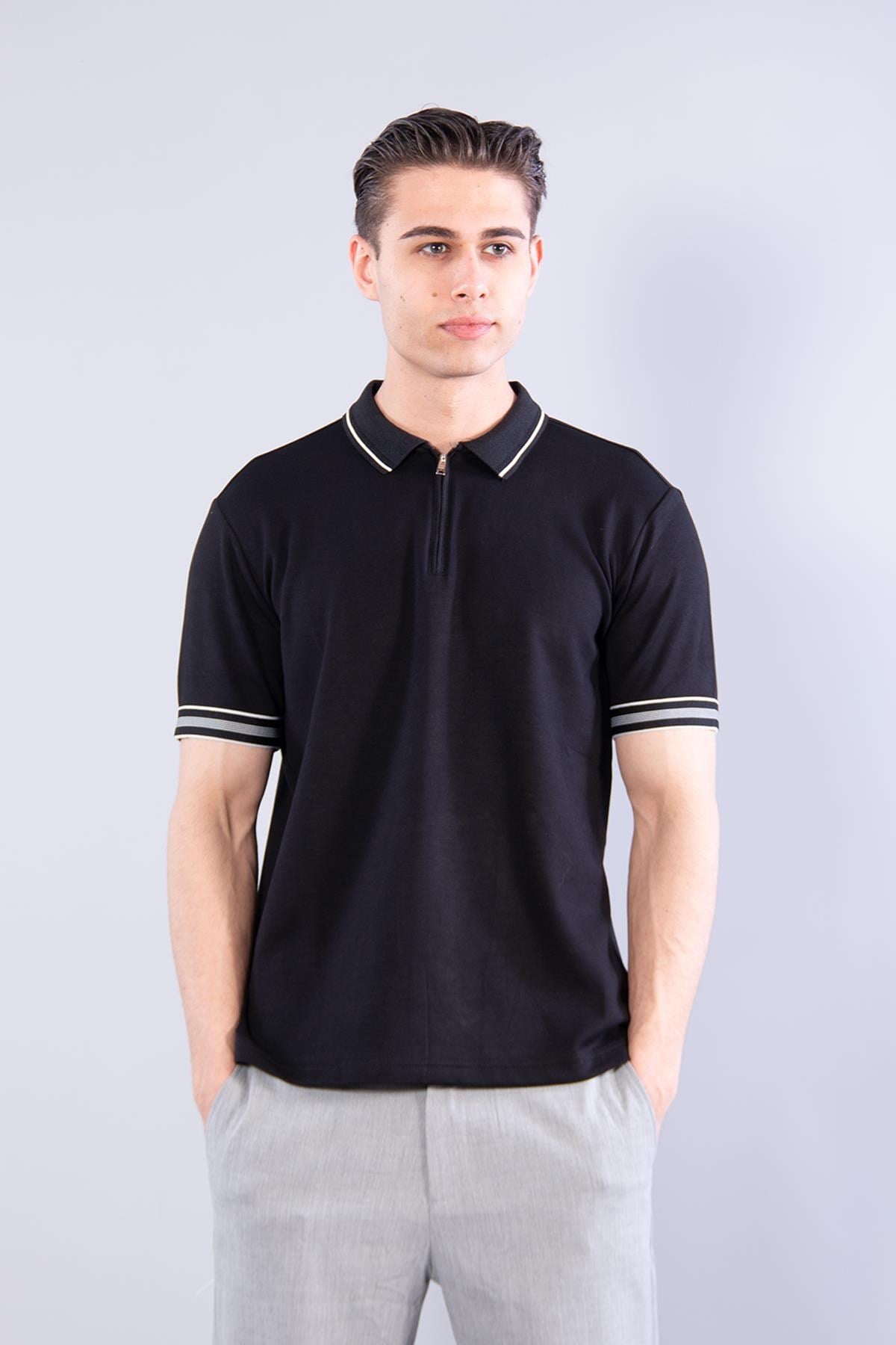 T-shirtmckanzie4665 Modal Yakası Fermuarlı Yaka Ve Kol Ucu Çizgilikadınerkek