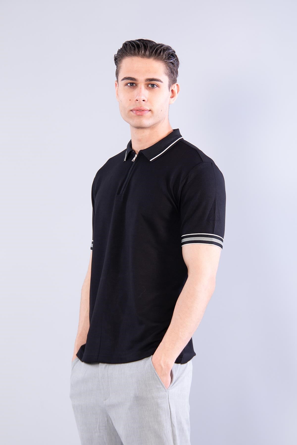 T-shirtmckanzie4665 Modal Yakası Fermuarlı Yaka Ve Kol Ucu Çizgilikadınerkek