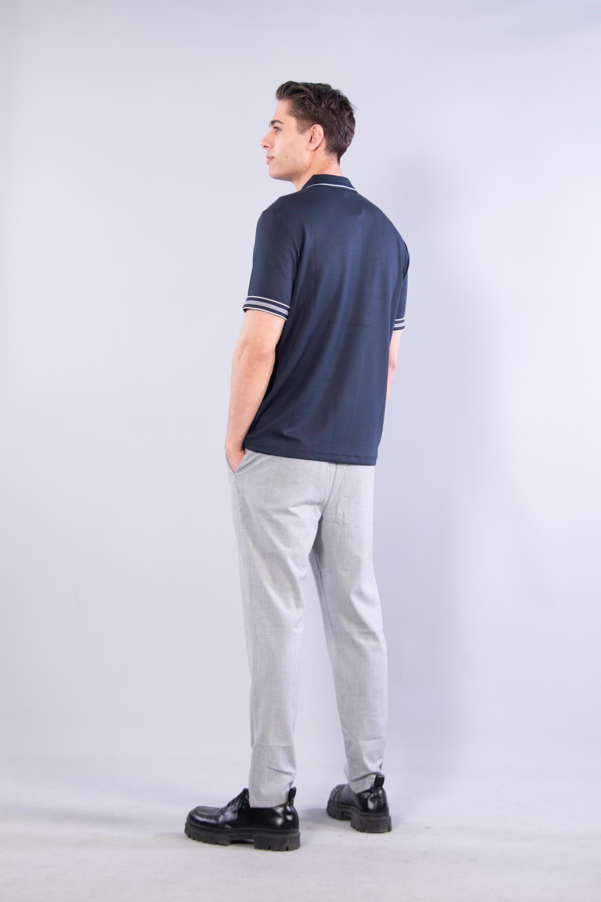 T-shirtmckanzie4665 Modal Yakası Fermuarlı Yaka Ve Kol Ucu Çizgilikadınerkek