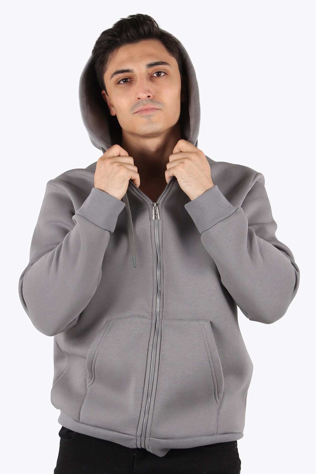 Sweatmckanzie5487 Fermuarlı Kapşonlu Kanguru Cep 3 İplik Şardonlu Sweatkadınerkek