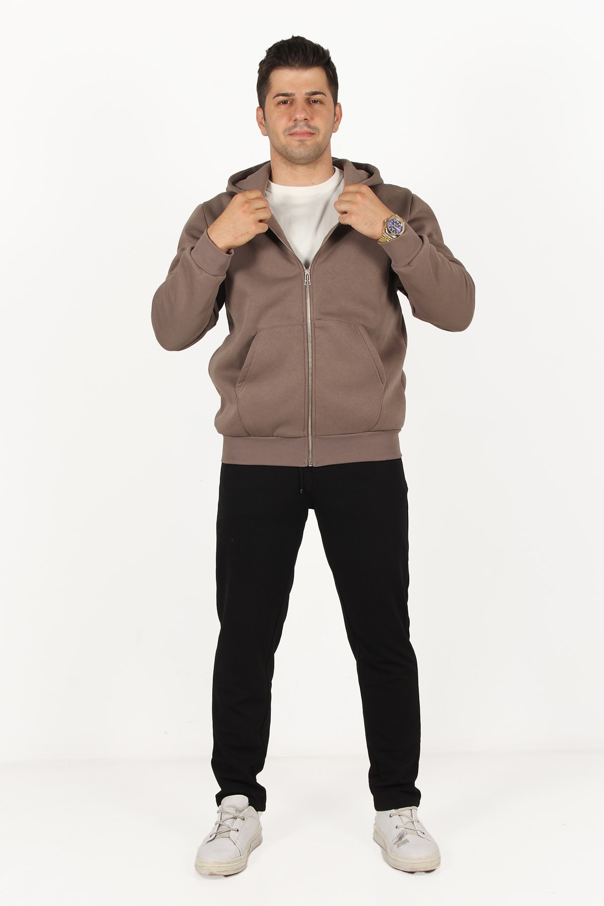 Sweatmckanzie5487 Fermuarlı Kapşonlu Kanguru Cep 3 İplik Şardonlu Sweatkadınerkek