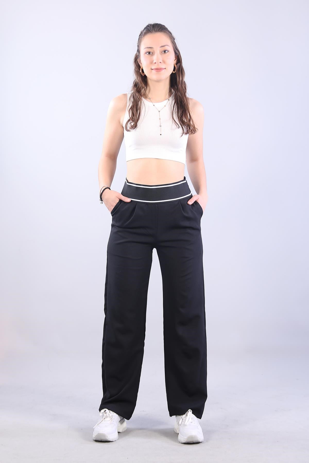 Pantolonmckanzie6521 (N-2113) Çizgili Lastikli Bol Paça Double Pantlonkadınerkek
