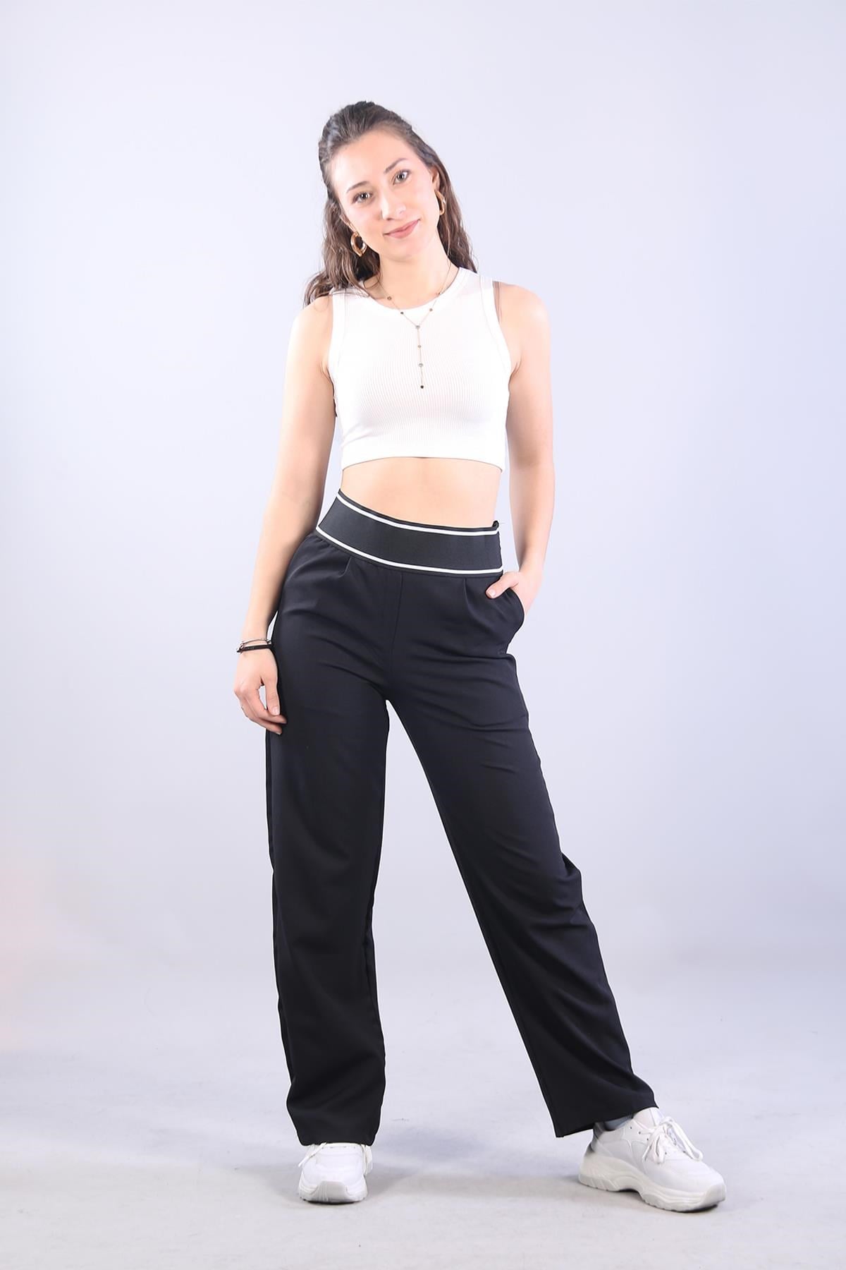 Pantolonmckanzie6521 (N-2113) Çizgili Lastikli Bol Paça Double Pantlonkadınerkek
