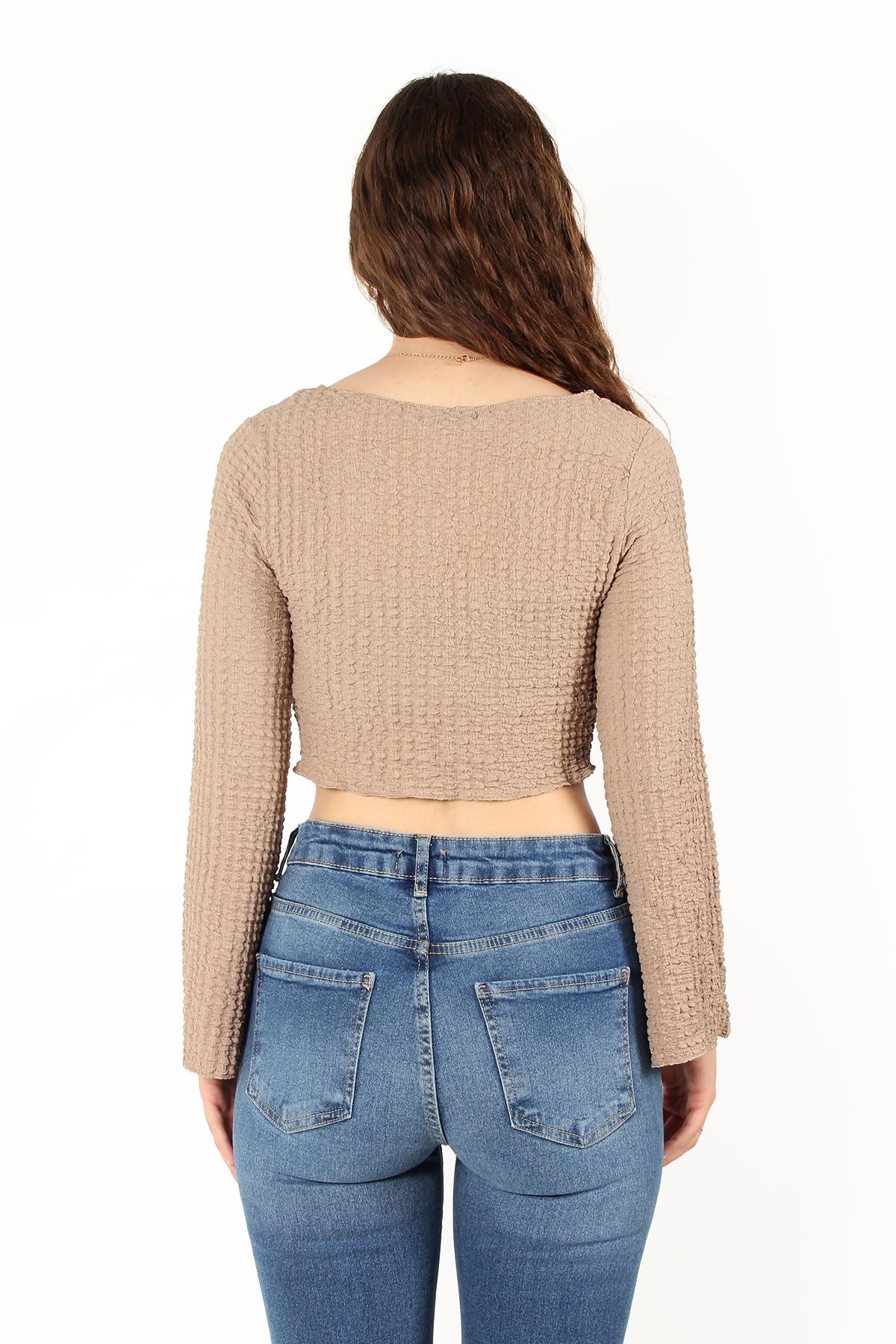 Bluzmckanzie6552 (N-2034) İspanyol Kol Bubble Raşel Crop Bluzkadınerkek