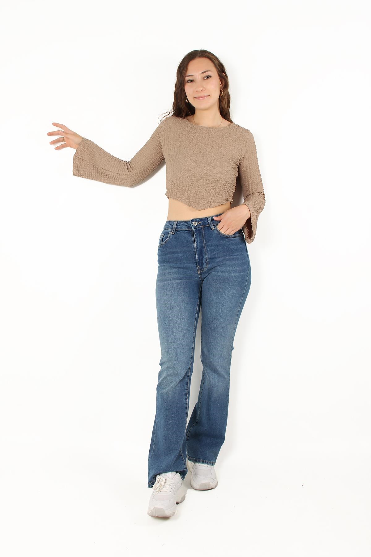 Bluzmckanzie6552 (N-2034) İspanyol Kol Bubble Raşel Crop Bluzkadınerkek