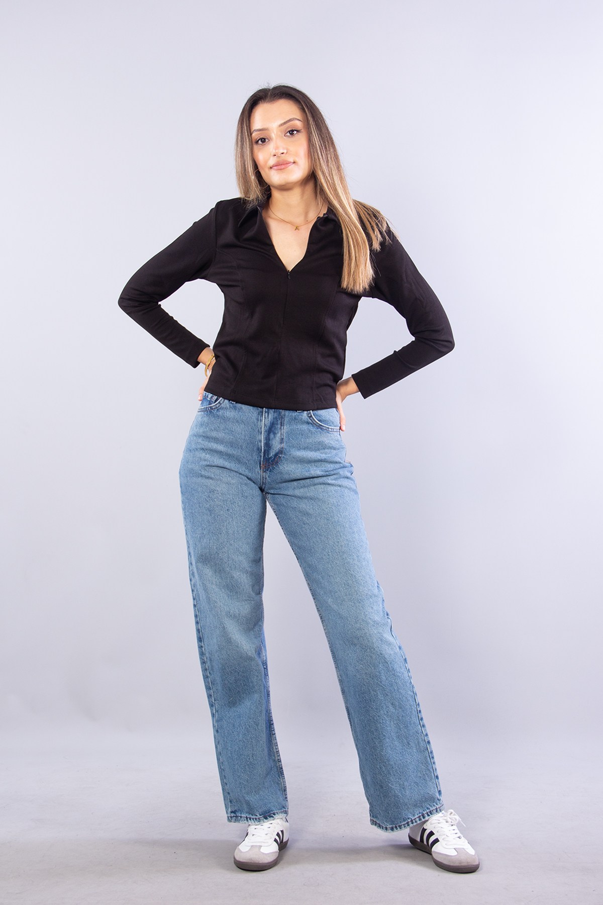 Sweatmckanzie6643 (N-2294) Polo Yaka Fermuarlı Modal Sweatkadınerkek