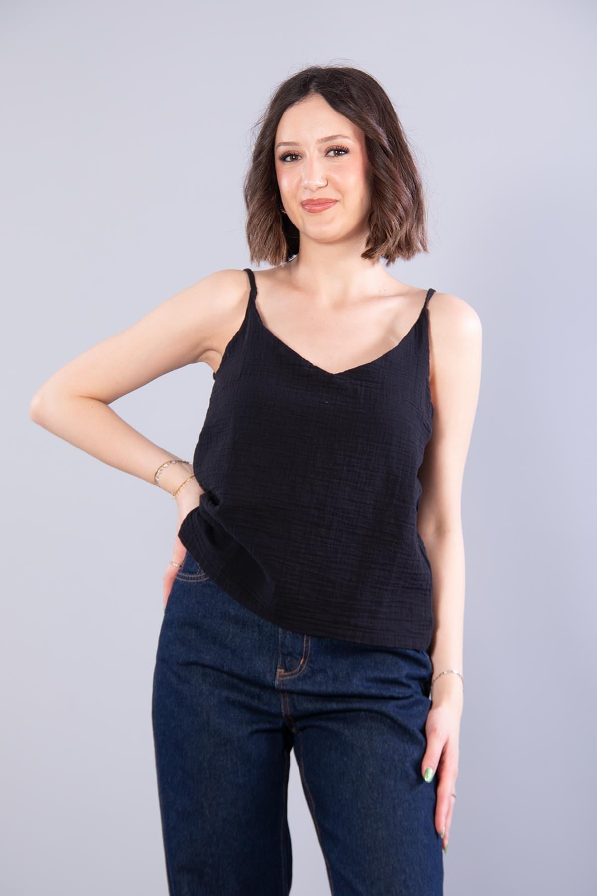 Bluzmckanzie6650 (N-2284) İp Askılı Müslin Bluzkadınerkek