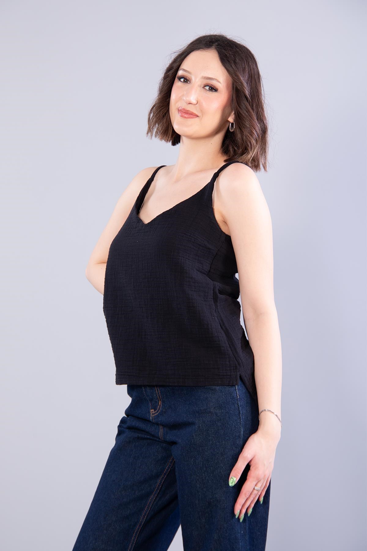 Bluzmckanzie6650 (N-2284) İp Askılı Müslin Bluzkadınerkek