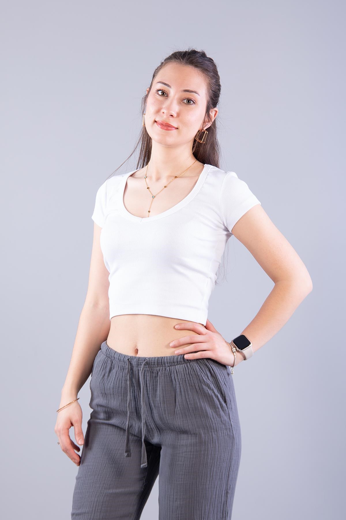 Bodymckanzie6696 (N-2370) V Yaka Crop Kaşkorse Bodykadınerkek