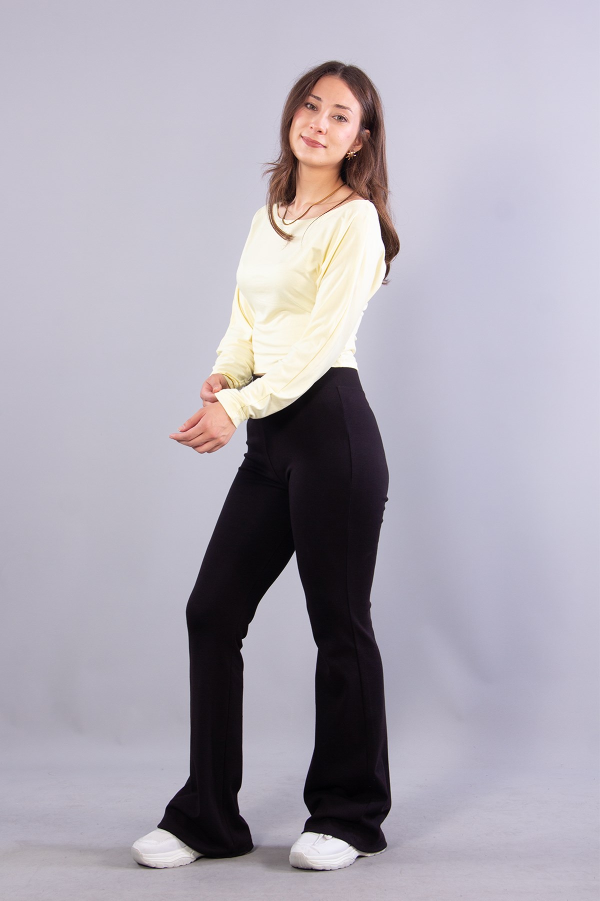 Bluzmckanzie6895 (N-2653) Kayık Yaka Yarasa Kol Bluzkadınerkek