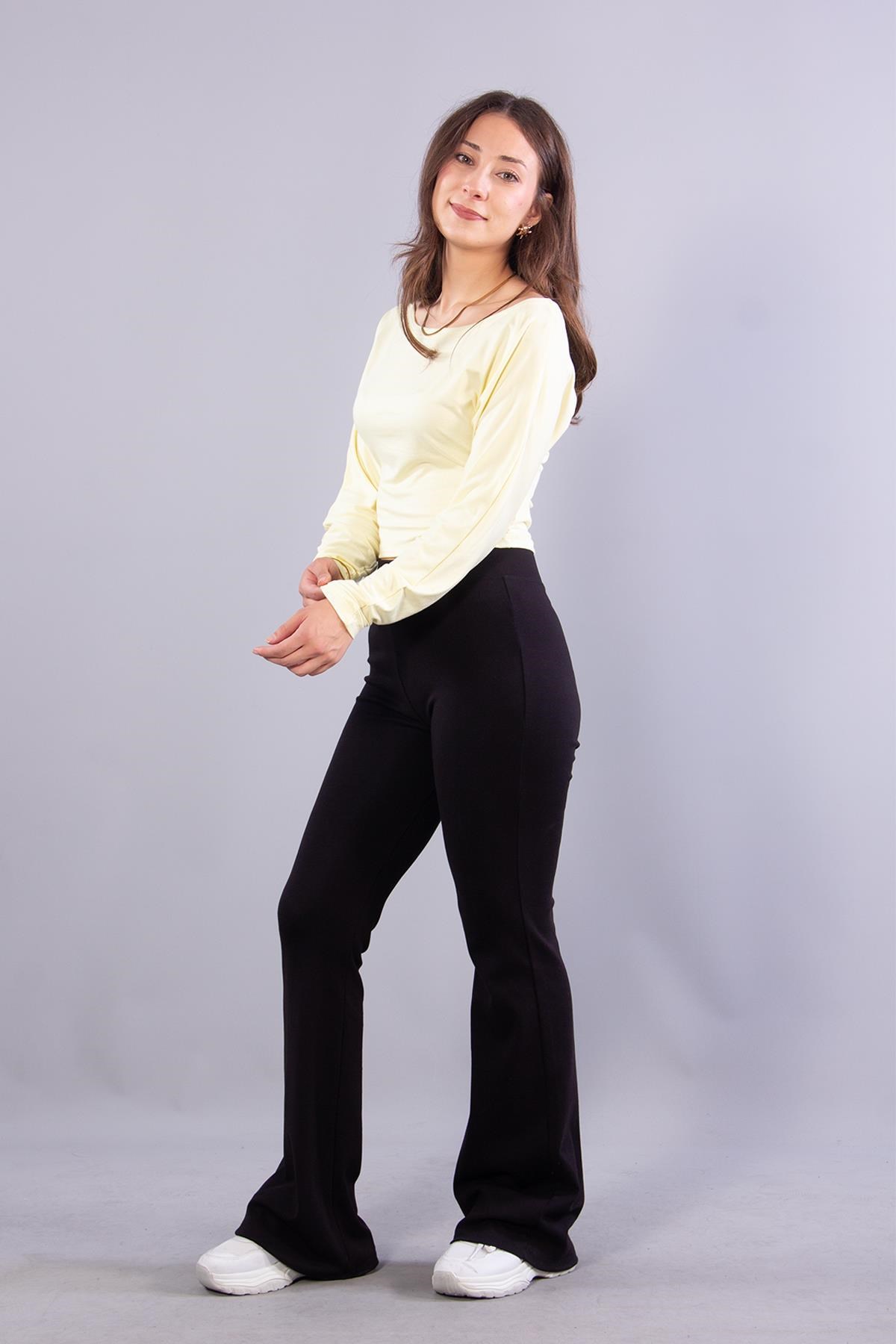 Bluzmckanzie6895 (N-2653) Kayık Yaka Yarasa Kol Bluzkadınerkek