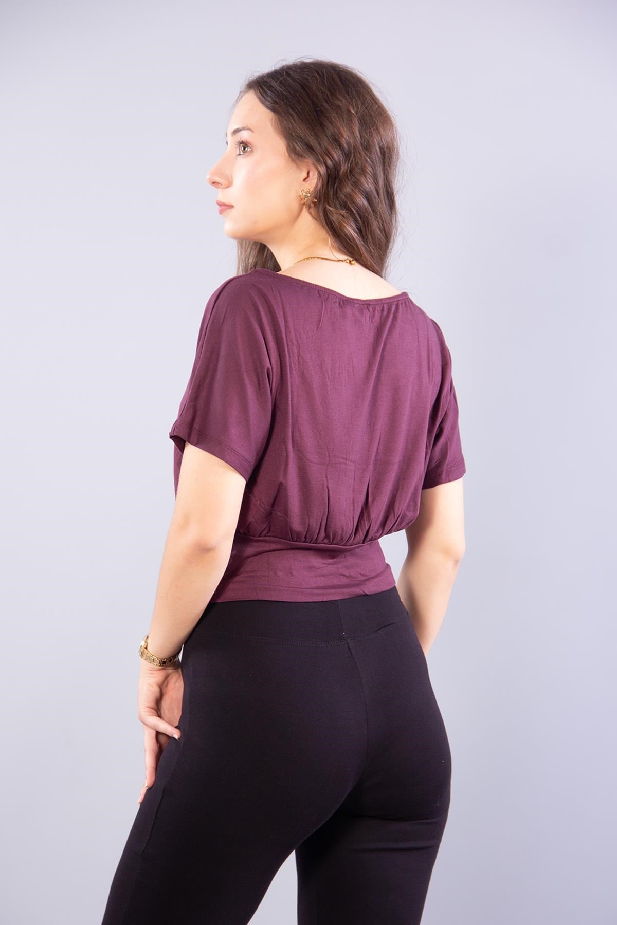 Bluzmckanzie6982 (N-2802) Kayık Yaka Kısa Kol Turlu Bluzkadınerkek