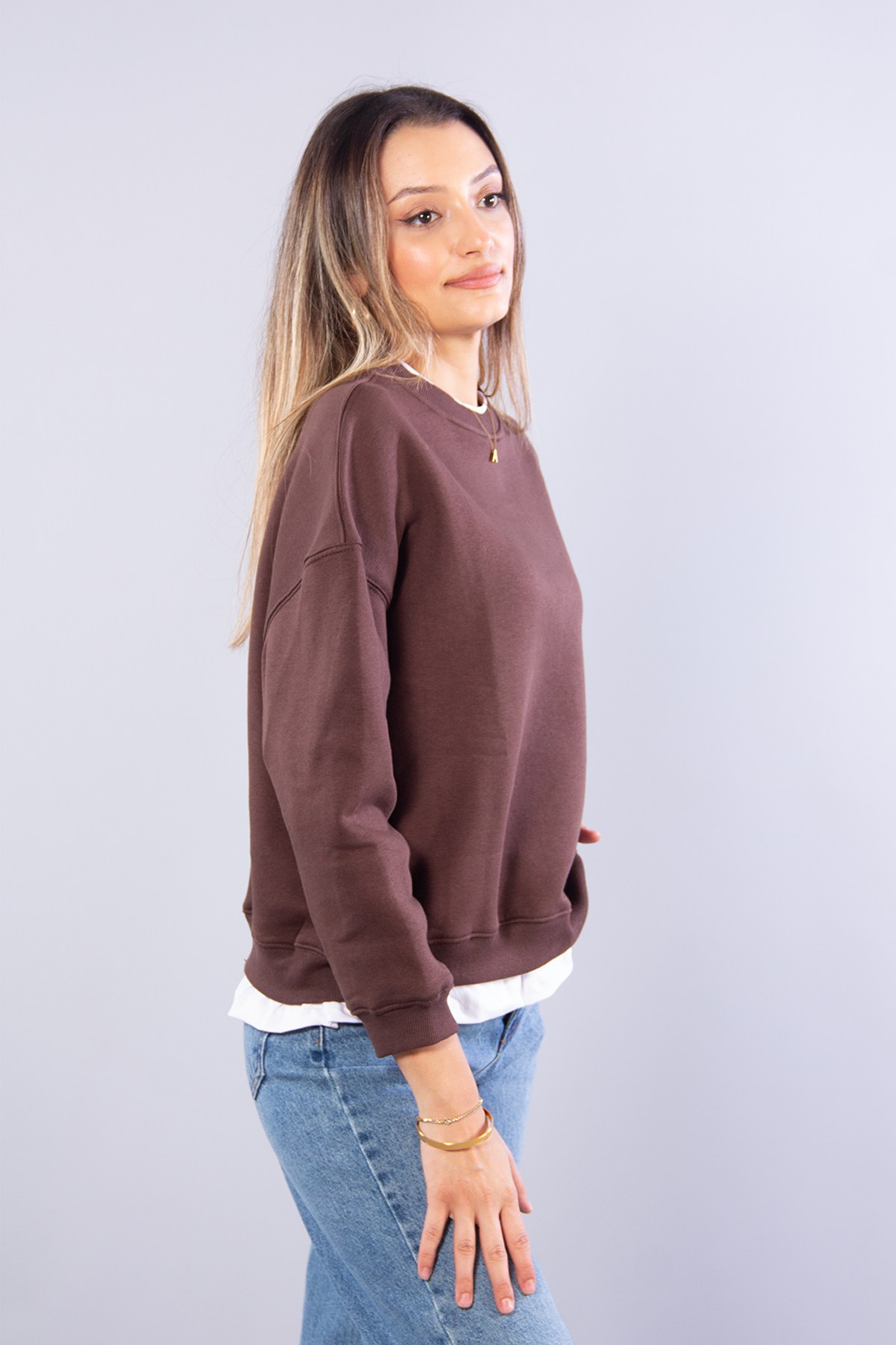 Sweatmckanzie7051 Garnili Yuvarlak Yaka Sweat 3 İp Şardonlukadınerkek