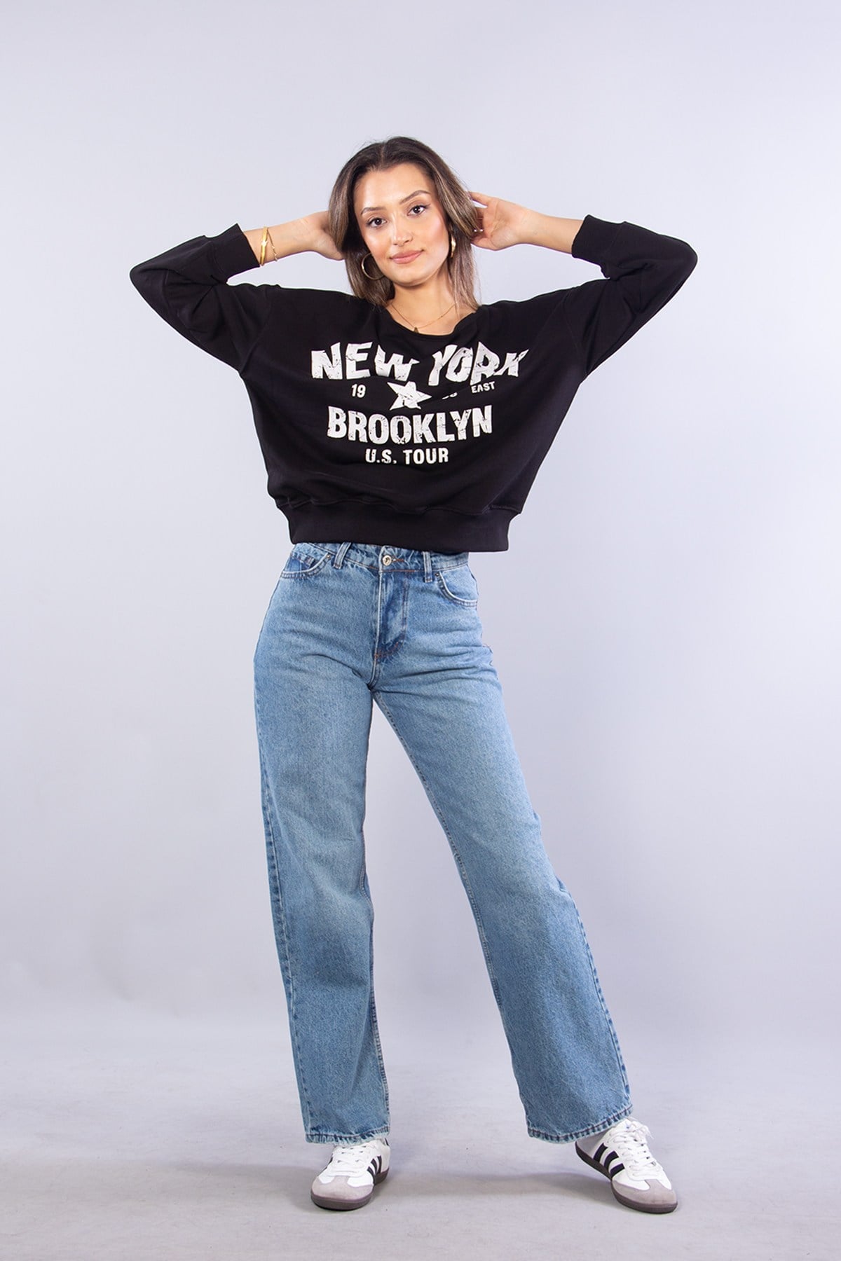 Sweatmckanzie7056 Newyork Nakışlı Geniş Yaka Sweatkadınerkek