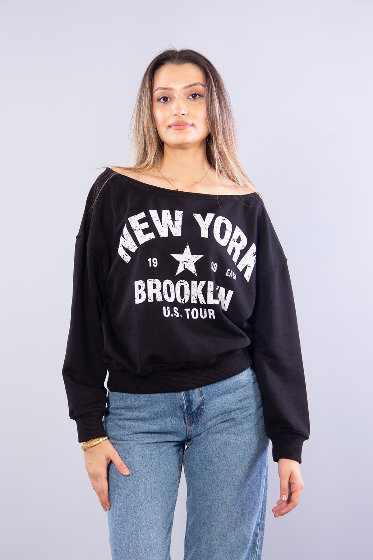 Sweatmckanzie7056 Newyork Nakışlı Geniş Yaka Sweatkadınerkek