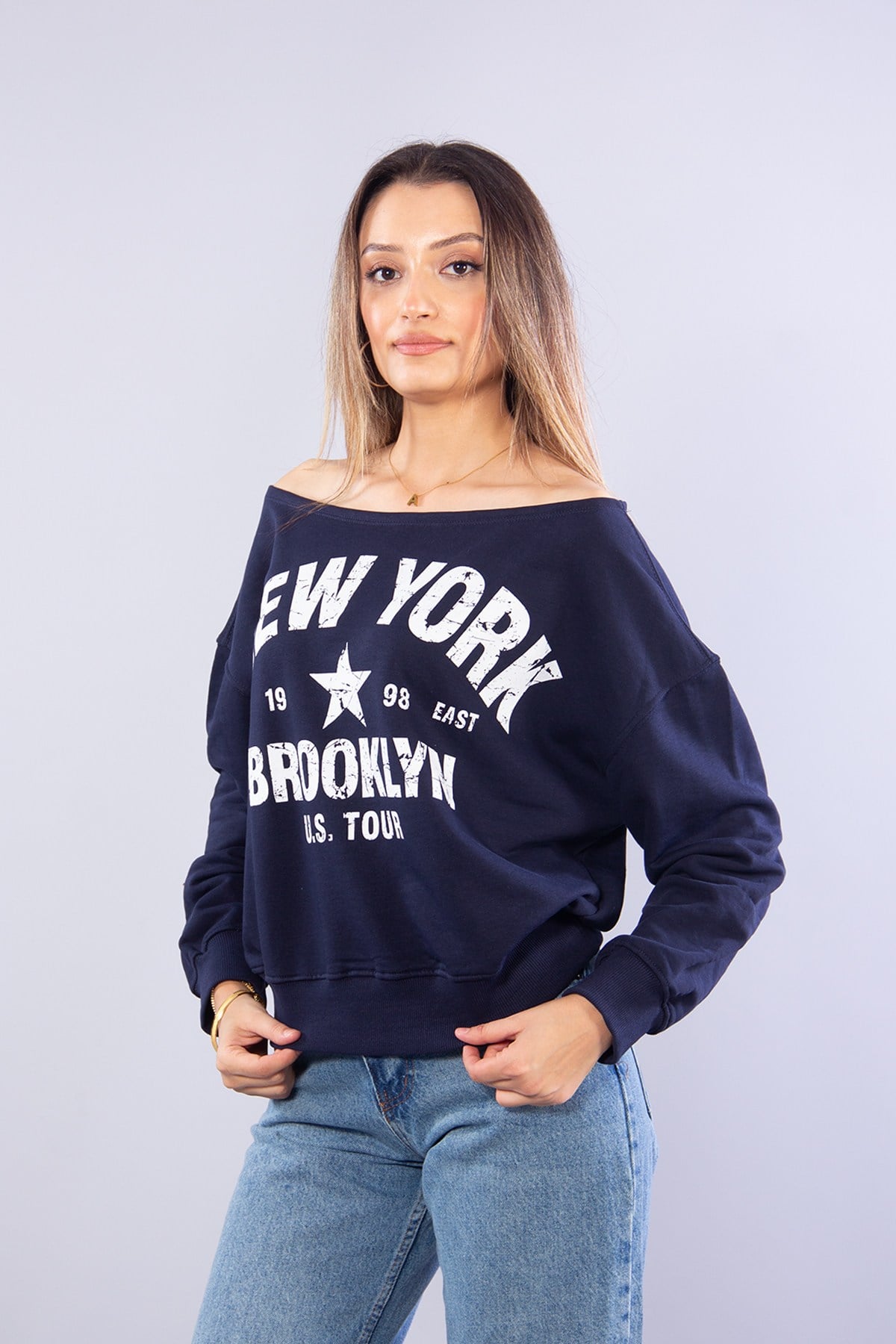 Sweatmckanzie7056 Newyork Nakışlı Geniş Yaka Sweatkadınerkek
