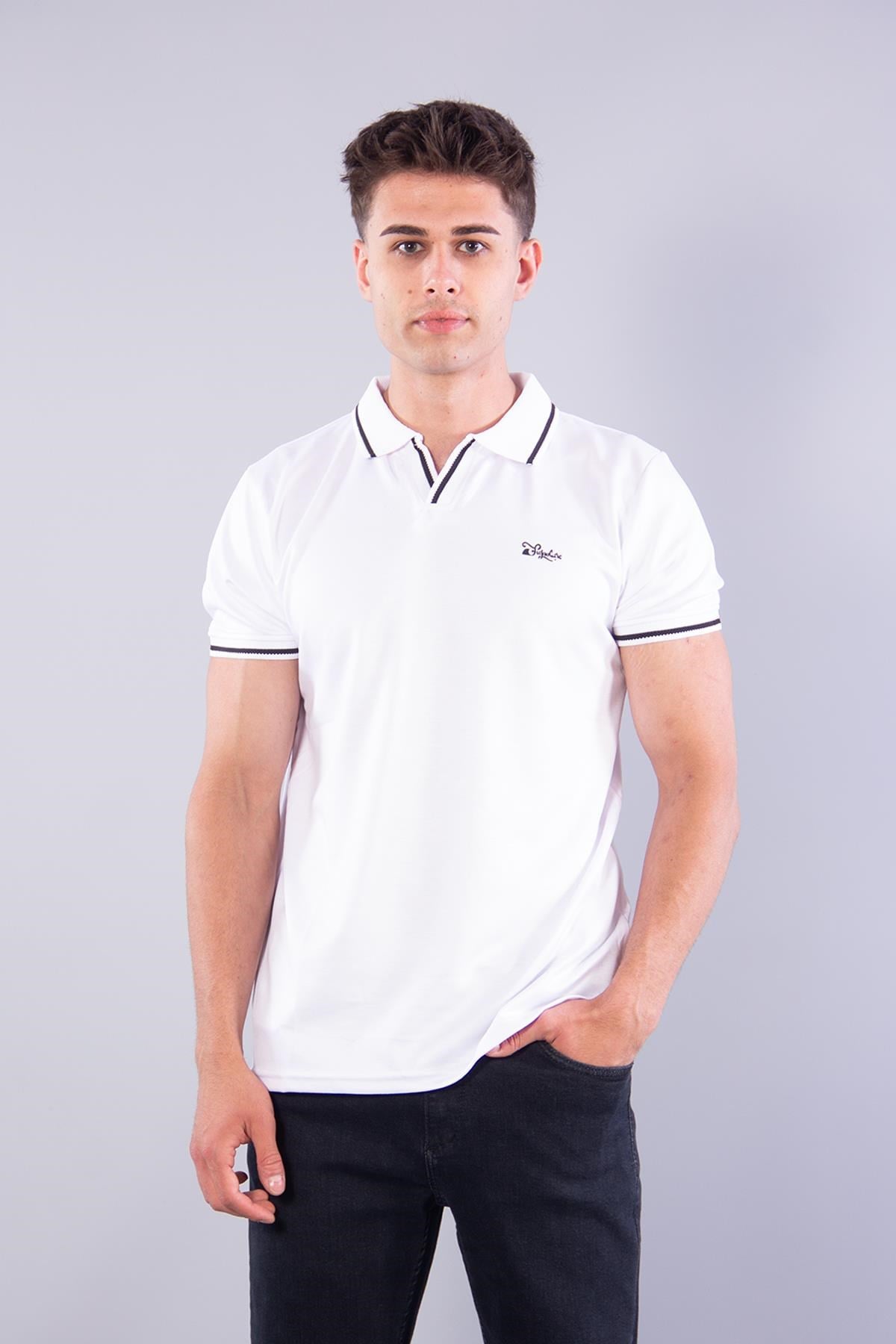 T-shirtmckanzie8381 V Pat Yakalı Modal Kumaş Yaka Kol Çizgili T-shirtkadınerkek