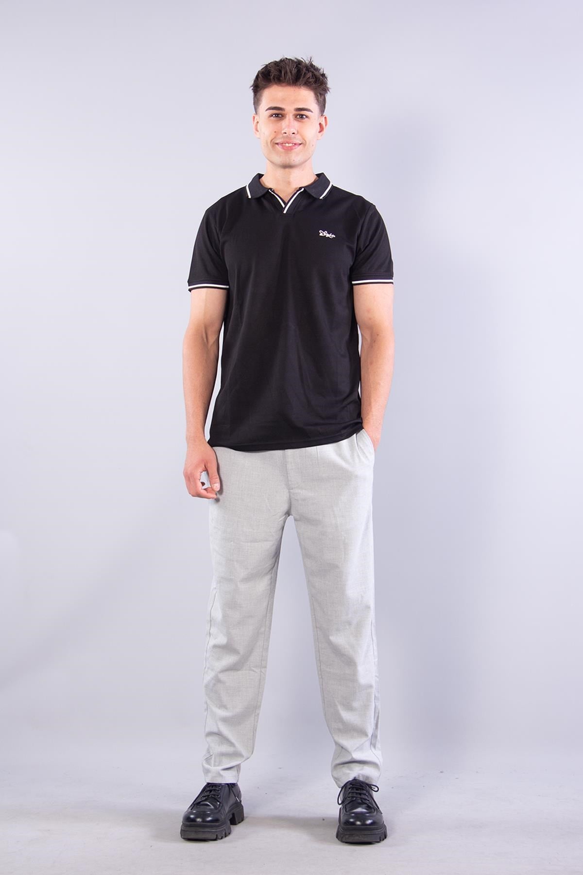 T-shirtmckanzie8381 V Pat Yakalı Modal Kumaş Yaka Kol Çizgili T-shirtkadınerkek