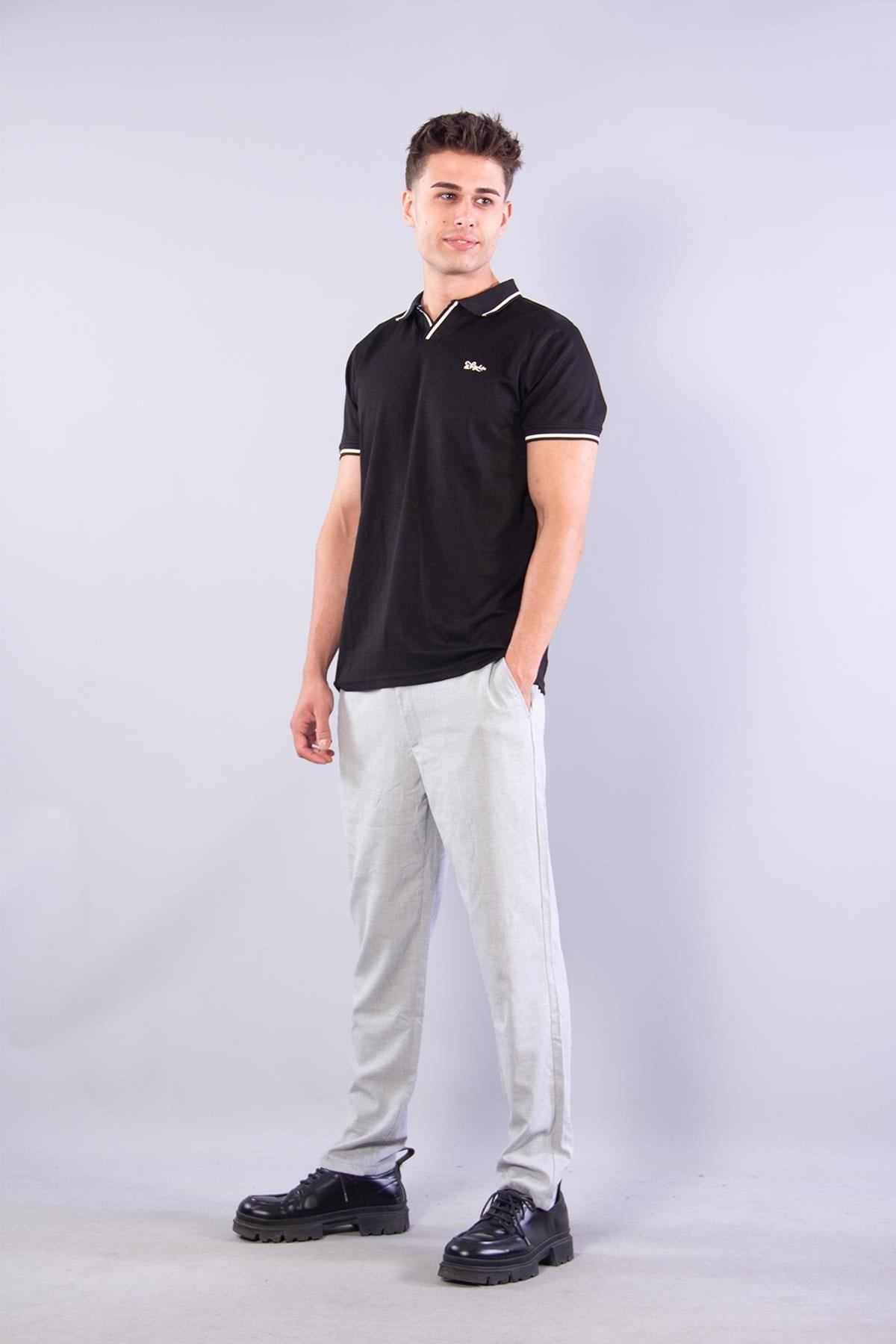 T-shirtmckanzie8381 V Pat Yakalı Modal Kumaş Yaka Kol Çizgili T-shirtkadınerkek