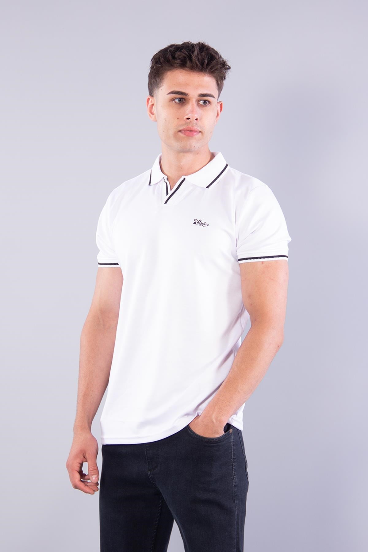 T-shirtmckanzie8381 V Pat Yakalı Modal Kumaş Yaka Kol Çizgili T-shirtkadınerkek
