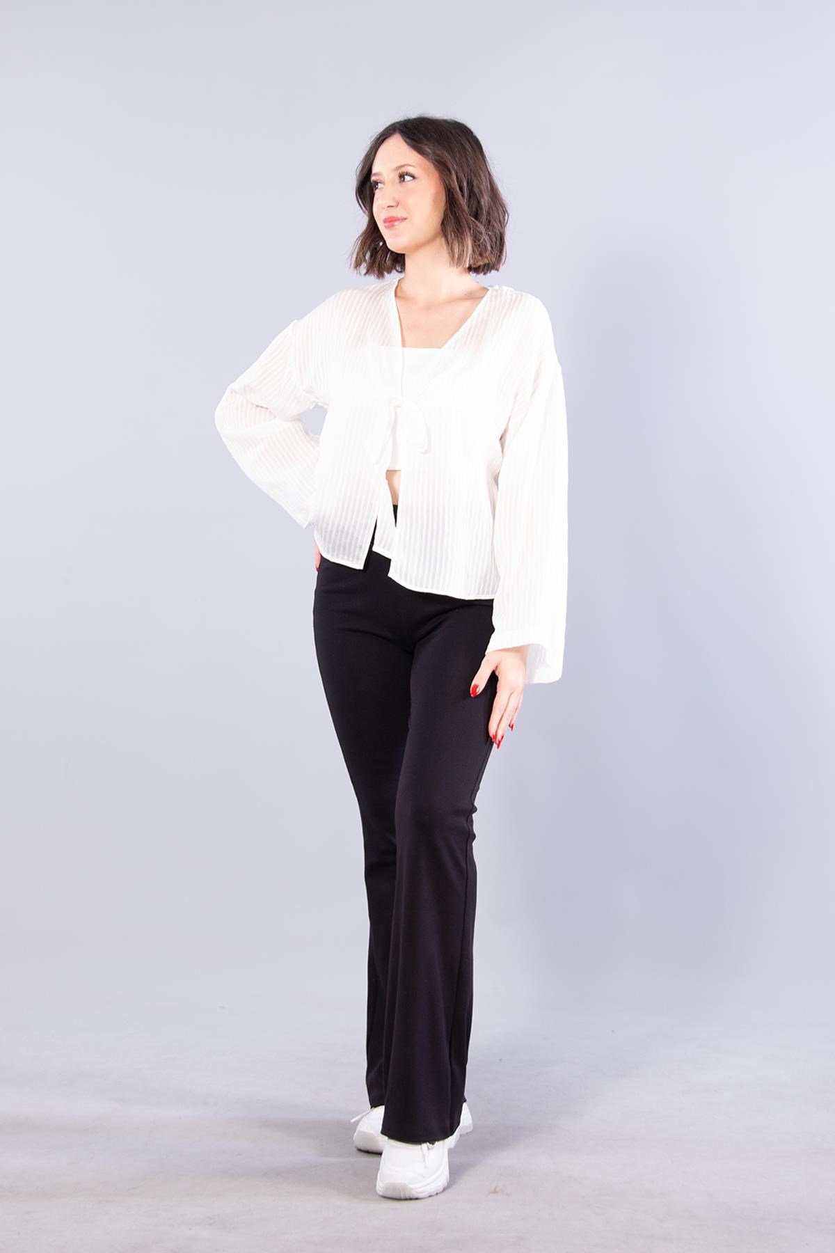 Bluzmckanzie952 Bağlamalı Kendinden Şeritli Bluzkadınerkek