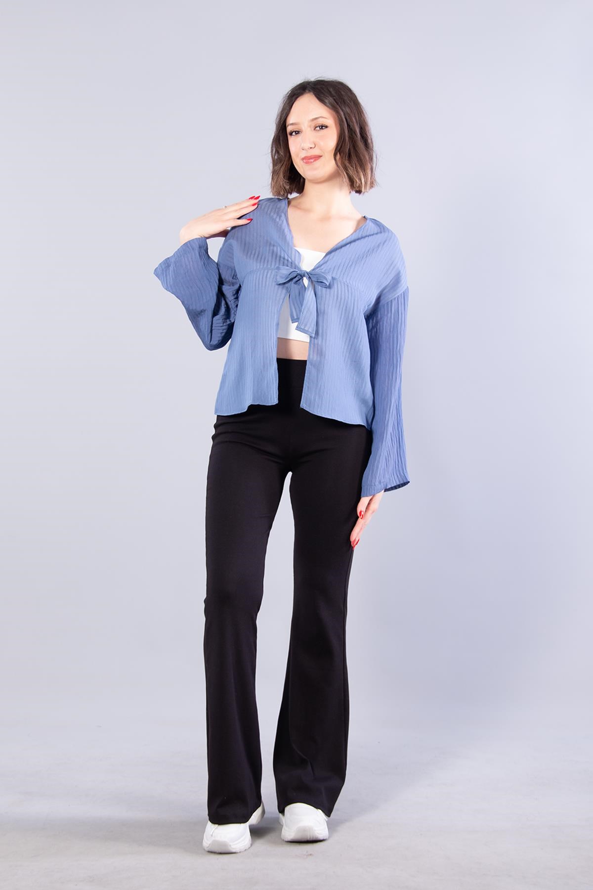 Bluzmckanzie952 Bağlamalı Kendinden Şeritli Bluzkadınerkek