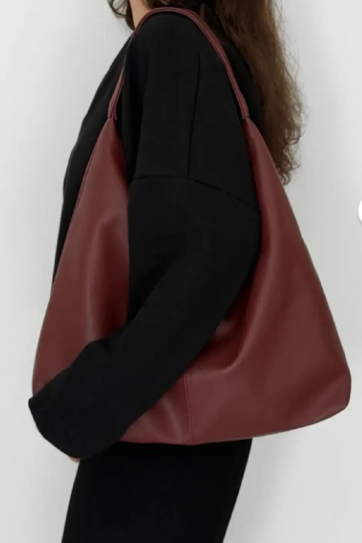 ÇantamckanzieOval Sap Ortası Dikişli Büyük Boy Fermuarlı  Omuz Tote Çantakadınerkek