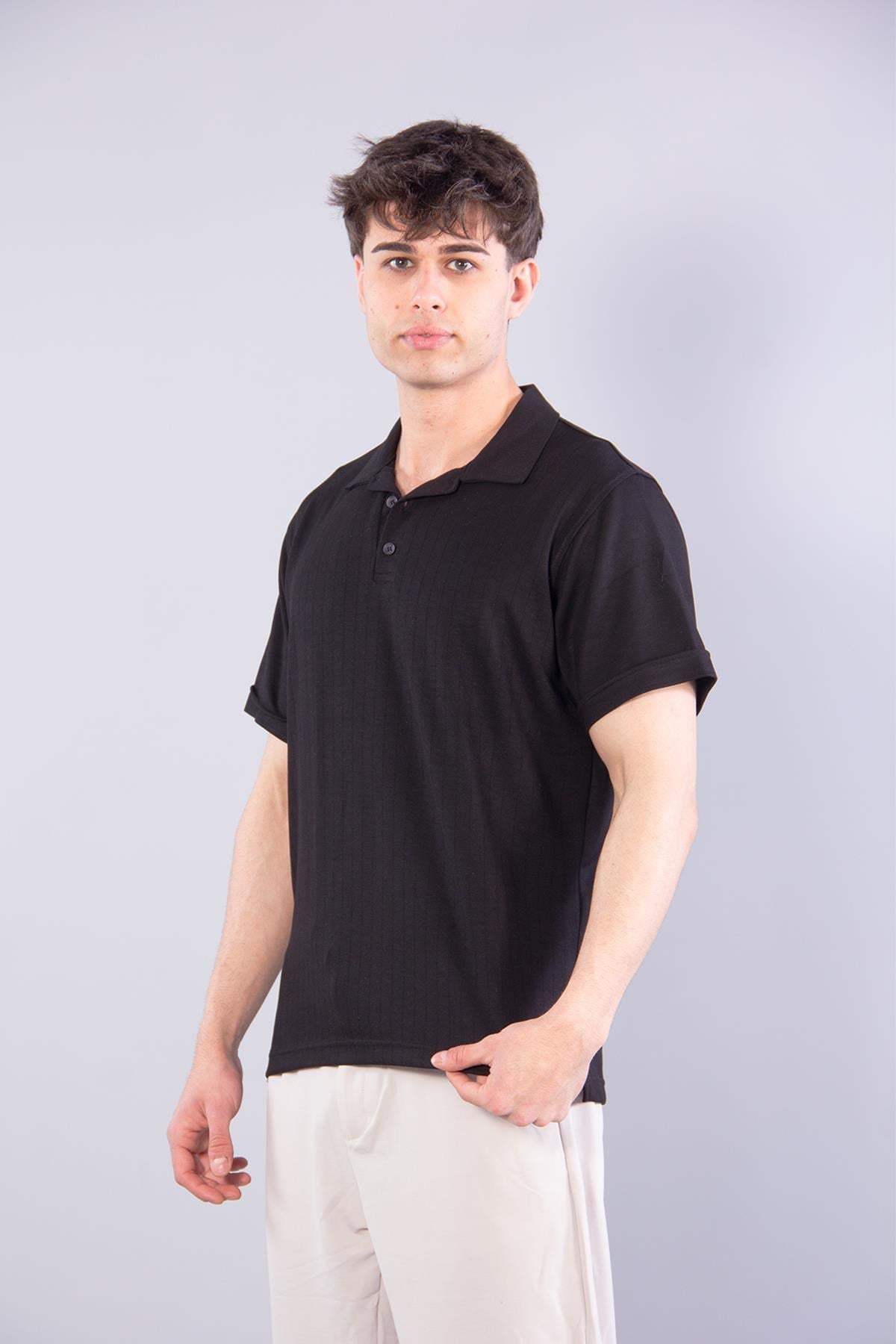 T-shirtmckanzieV7180 Modal Polo Yaka Düğmeli Kendinden Şeritli T-shirtkadınerkek