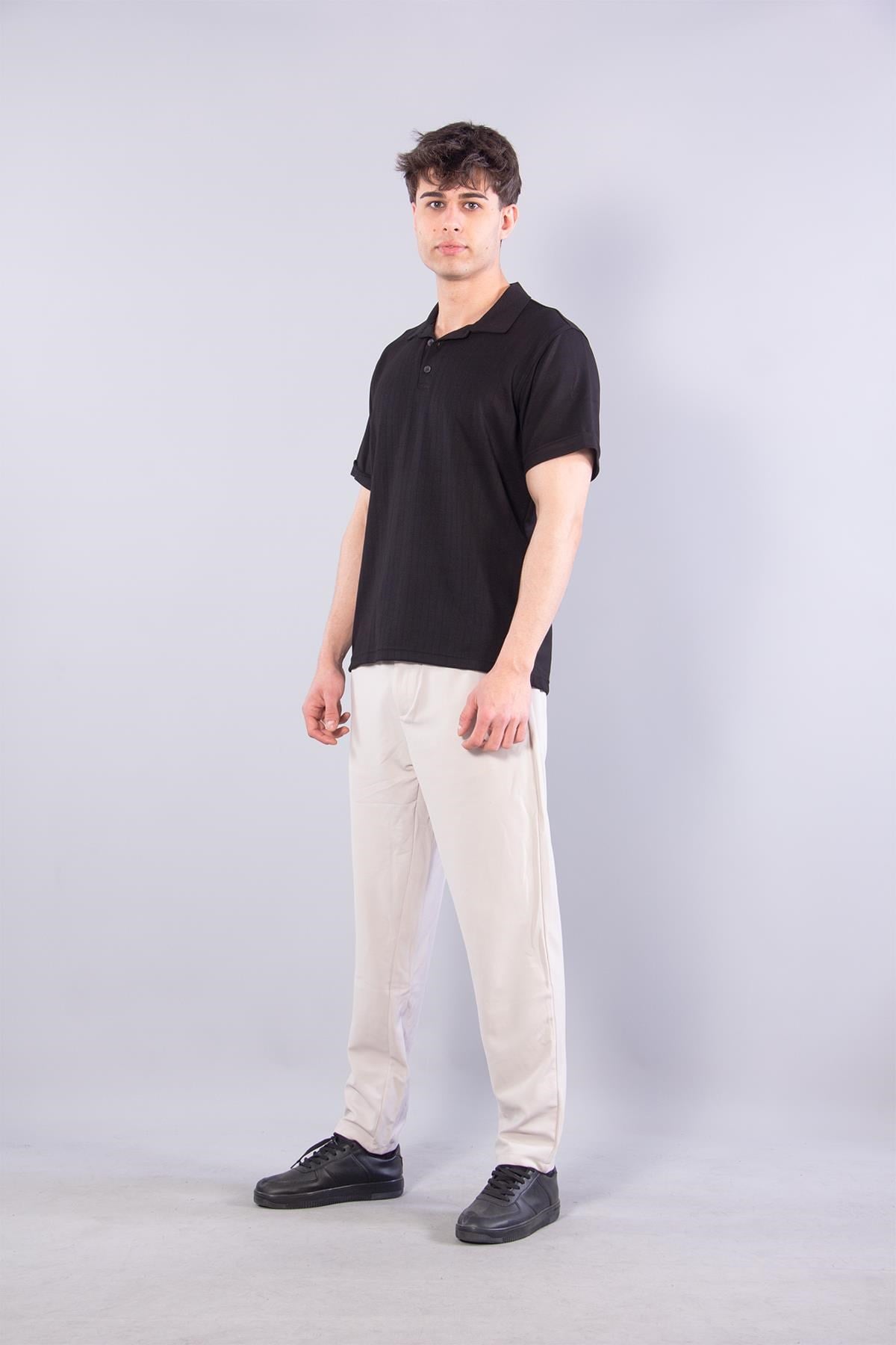 T-shirtmckanzieV7180 Modal Polo Yaka Düğmeli Kendinden Şeritli T-shirtkadınerkek