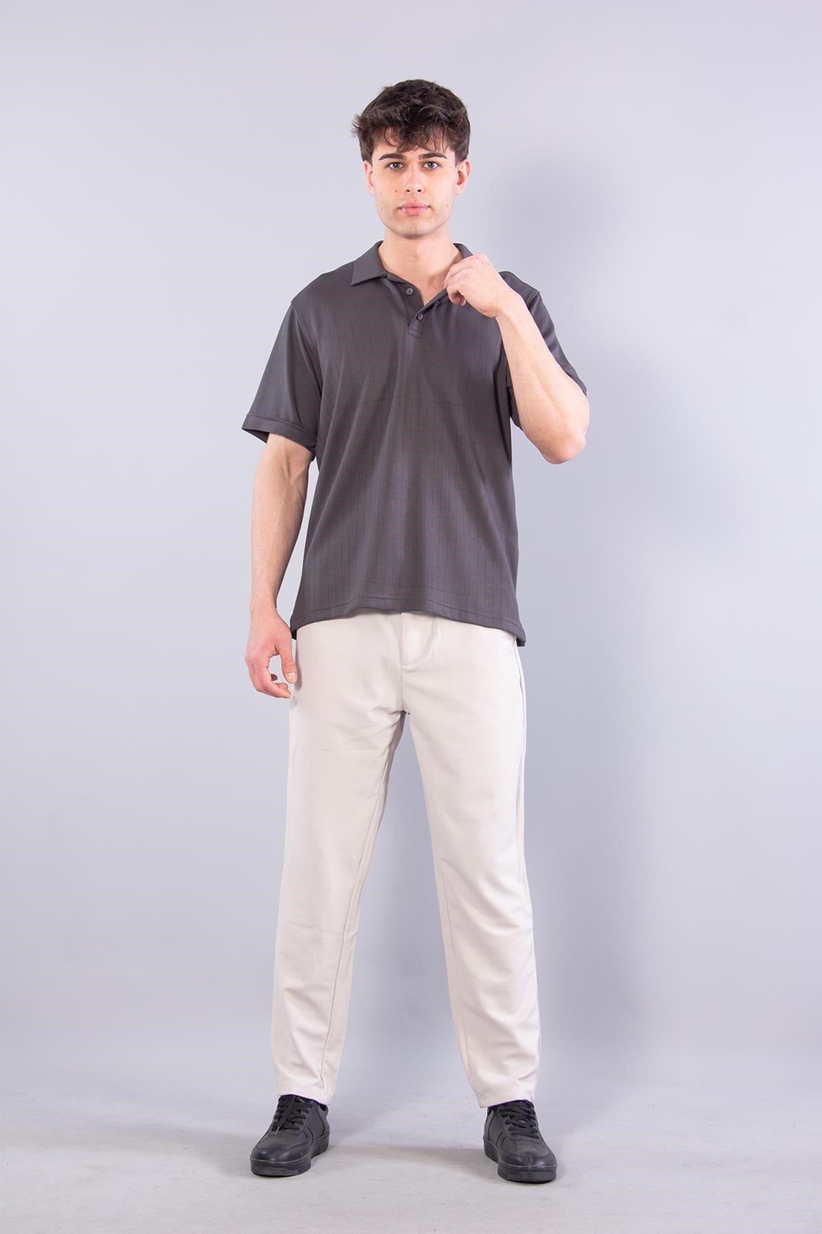 T-shirtmckanzieV7180 Modal Polo Yaka Düğmeli Kendinden Şeritli T-shirtkadınerkek