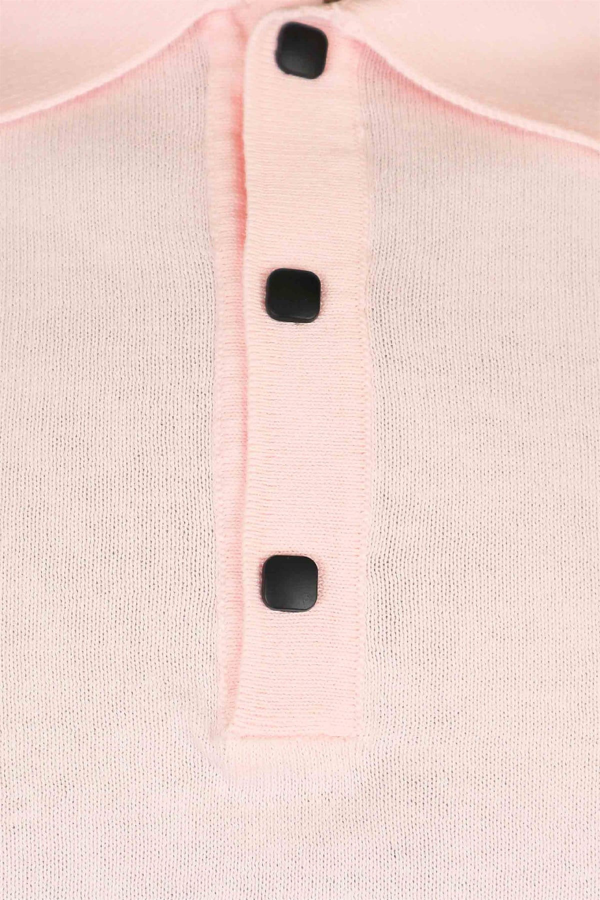 %100 Pamuk Toz Pembe Çıtçıtlı Polo Yaka Triko Tişört