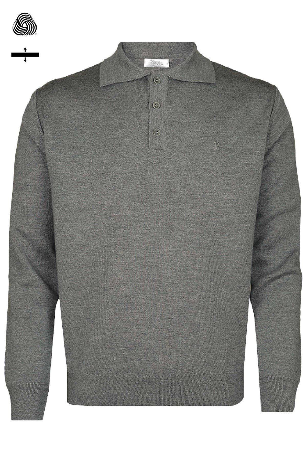 Neyir Triko Çelik Örme Klasik Kalıp Yünlü Orta Gri Desensiz Polo Yaka Triko Kazak