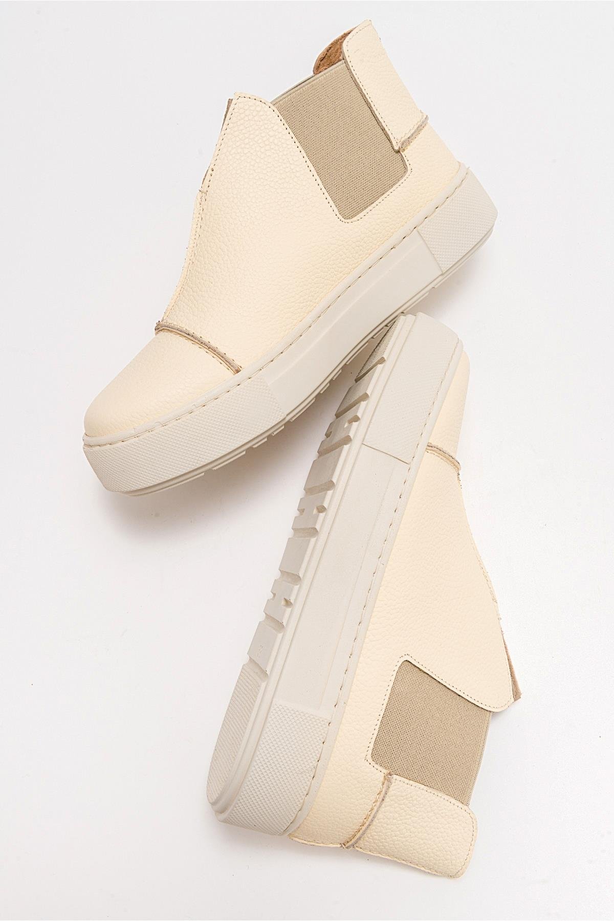 5-110-7-EKRU/BEJ110 Ekru Bej Deri Kadın Sneakers