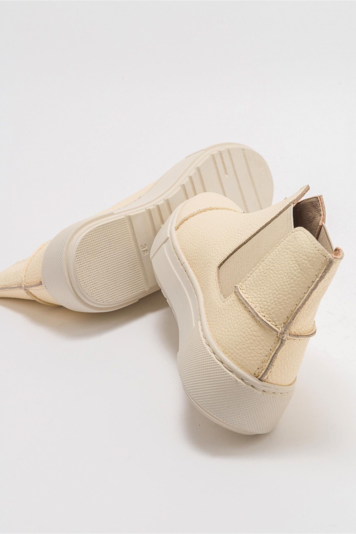 5-110-7-EKRU/BEJ110 Ekru Bej Deri Kadın Sneakers