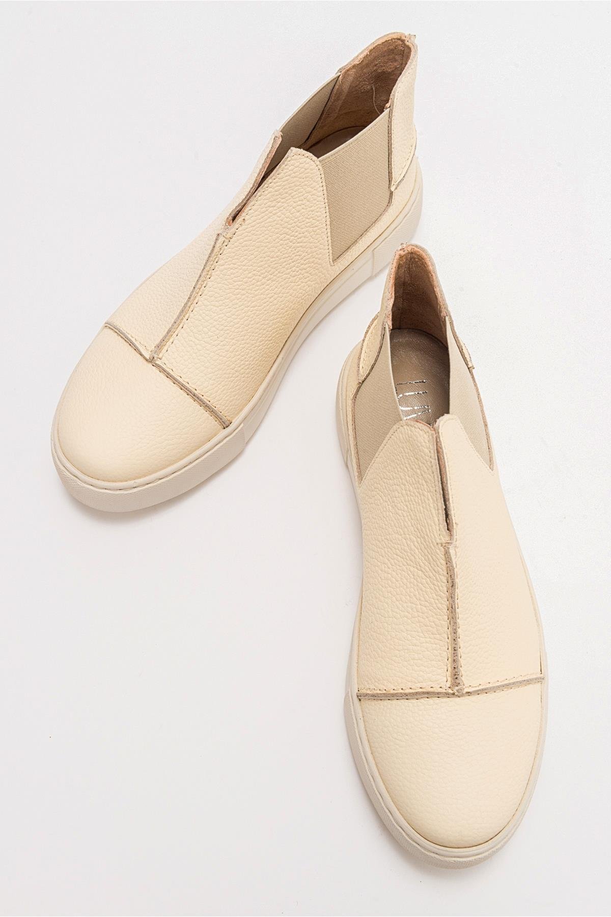 5-110-7-EKRU/BEJ110 Ekru Bej Deri Kadın Sneakers