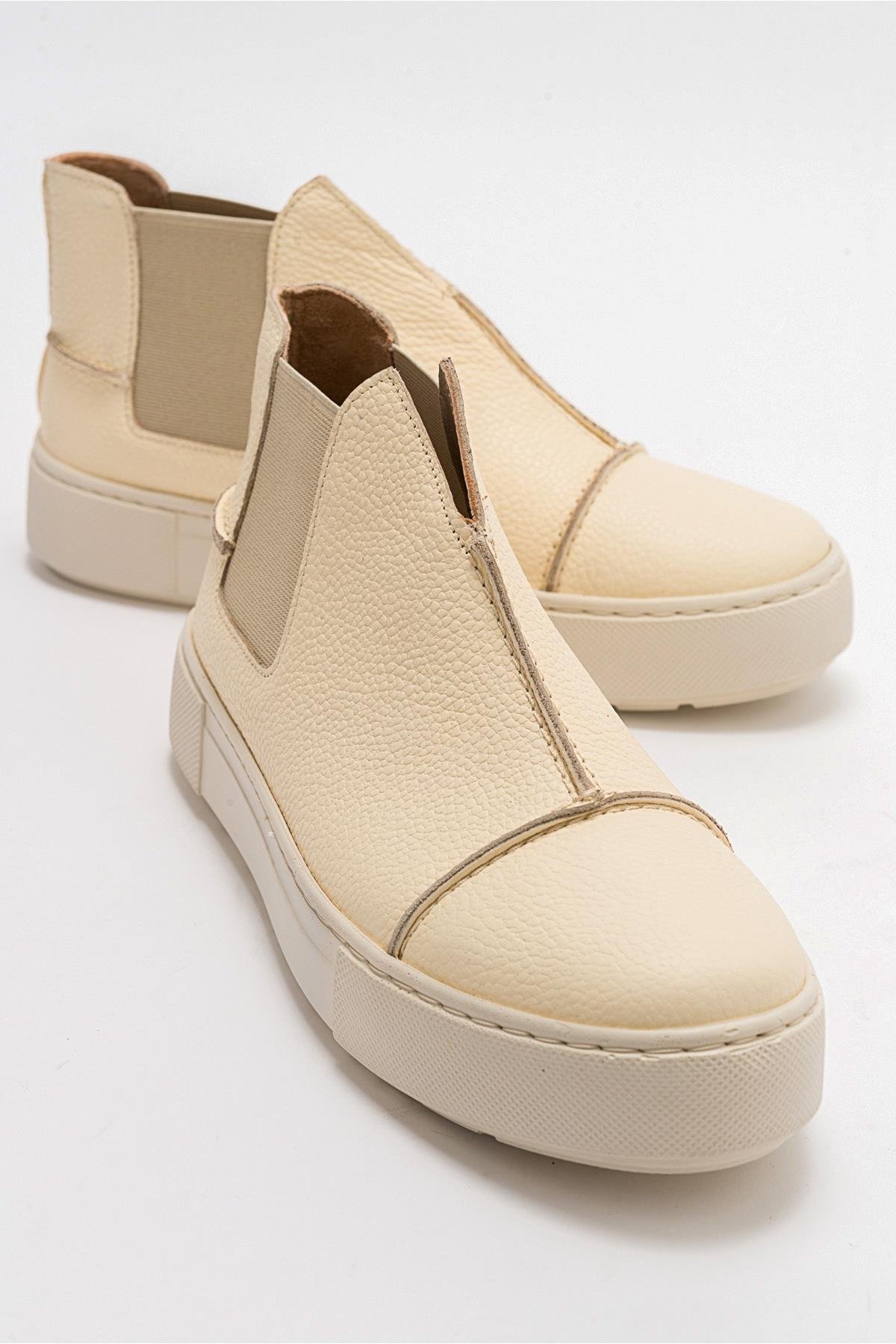 5-110-7-EKRU/BEJ110 Ekru Bej Deri Kadın Sneakers