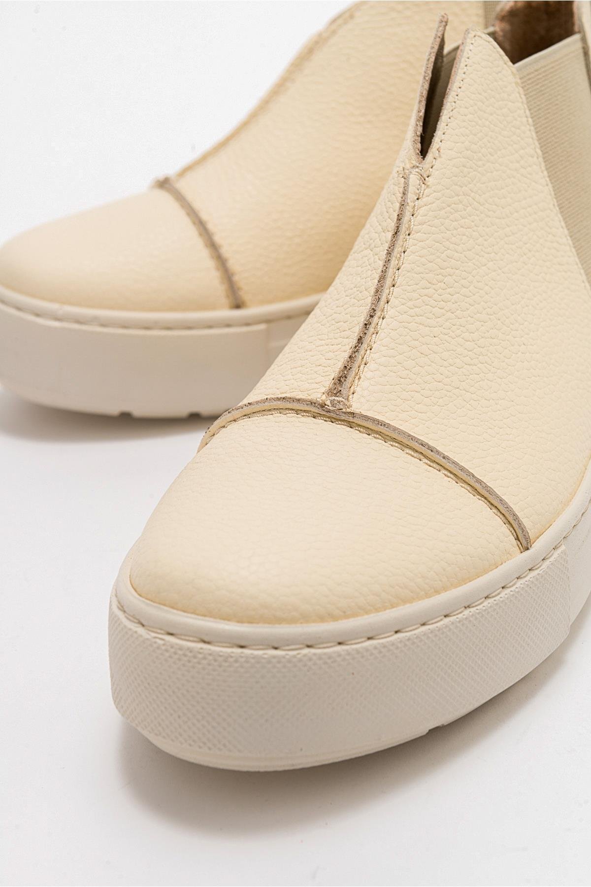 5-110-7-EKRU/BEJ110 Ekru Bej Deri Kadın Sneakers