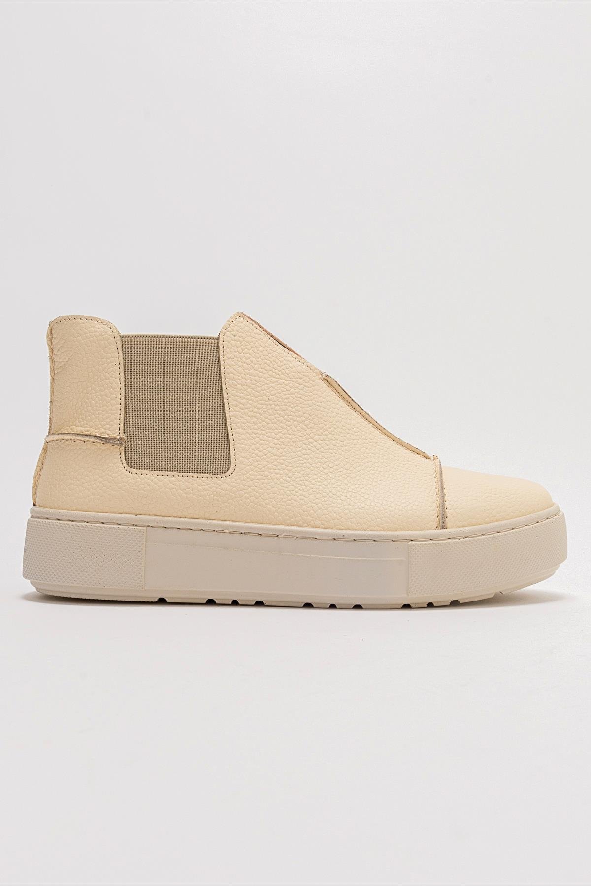 5-110-7-EKRU/BEJ110 Ekru Bej Deri Kadın Sneakers