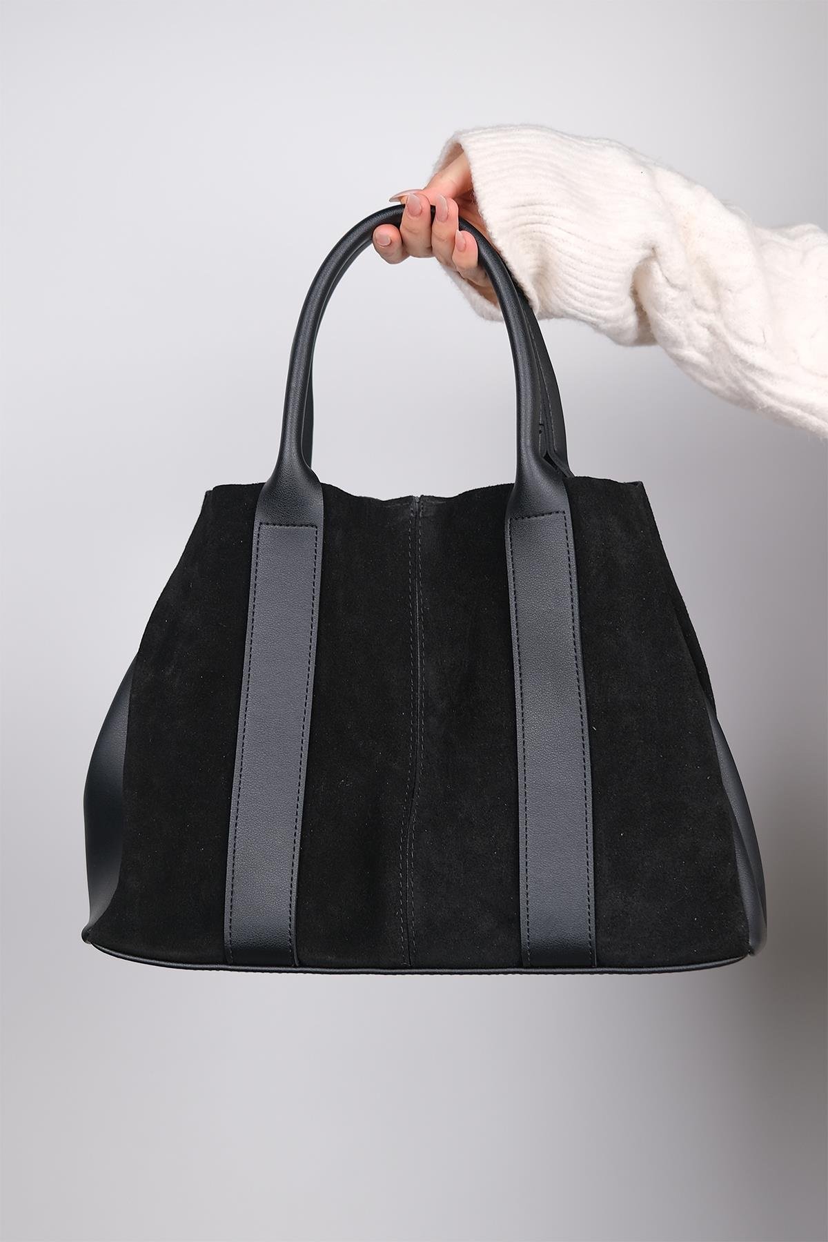 56-175-1-SIYAH SUET175 Siyah Süet Kadın Kol Çantası