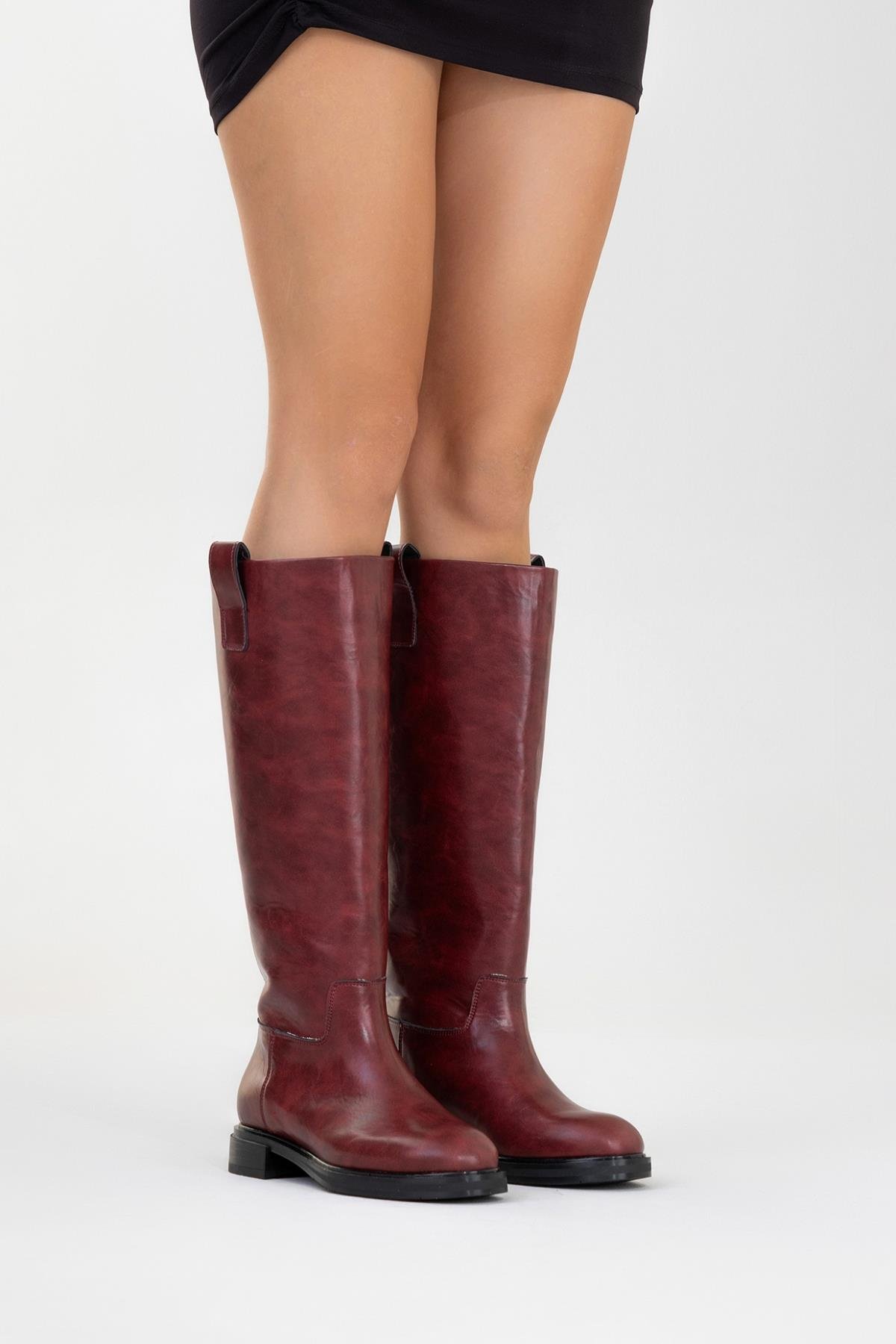 30-BR01-7-BORDO CILTALASKA Bordo Cilt Kadın Binici Çizme