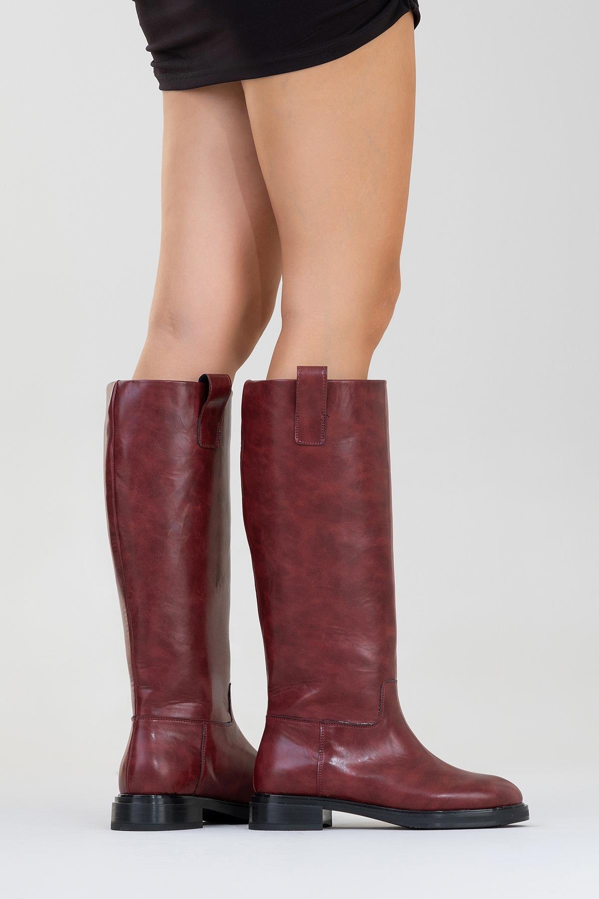 30-BR01-7-BORDO CILTALASKA Bordo Cilt Kadın Binici Çizme