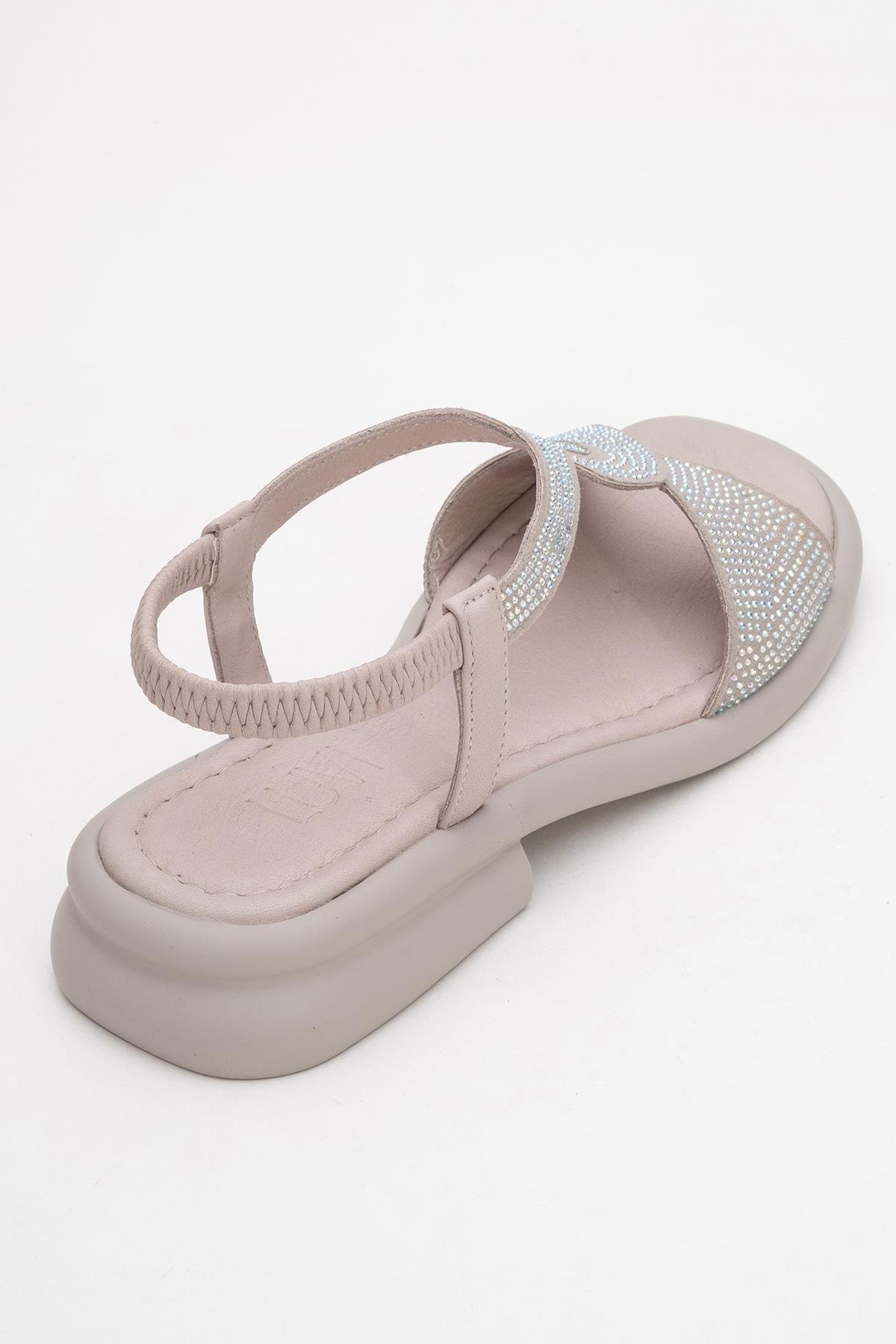98-D1224-2-TASAURORA Taş Hakiki Deri Taşlı Kadın Sandalet