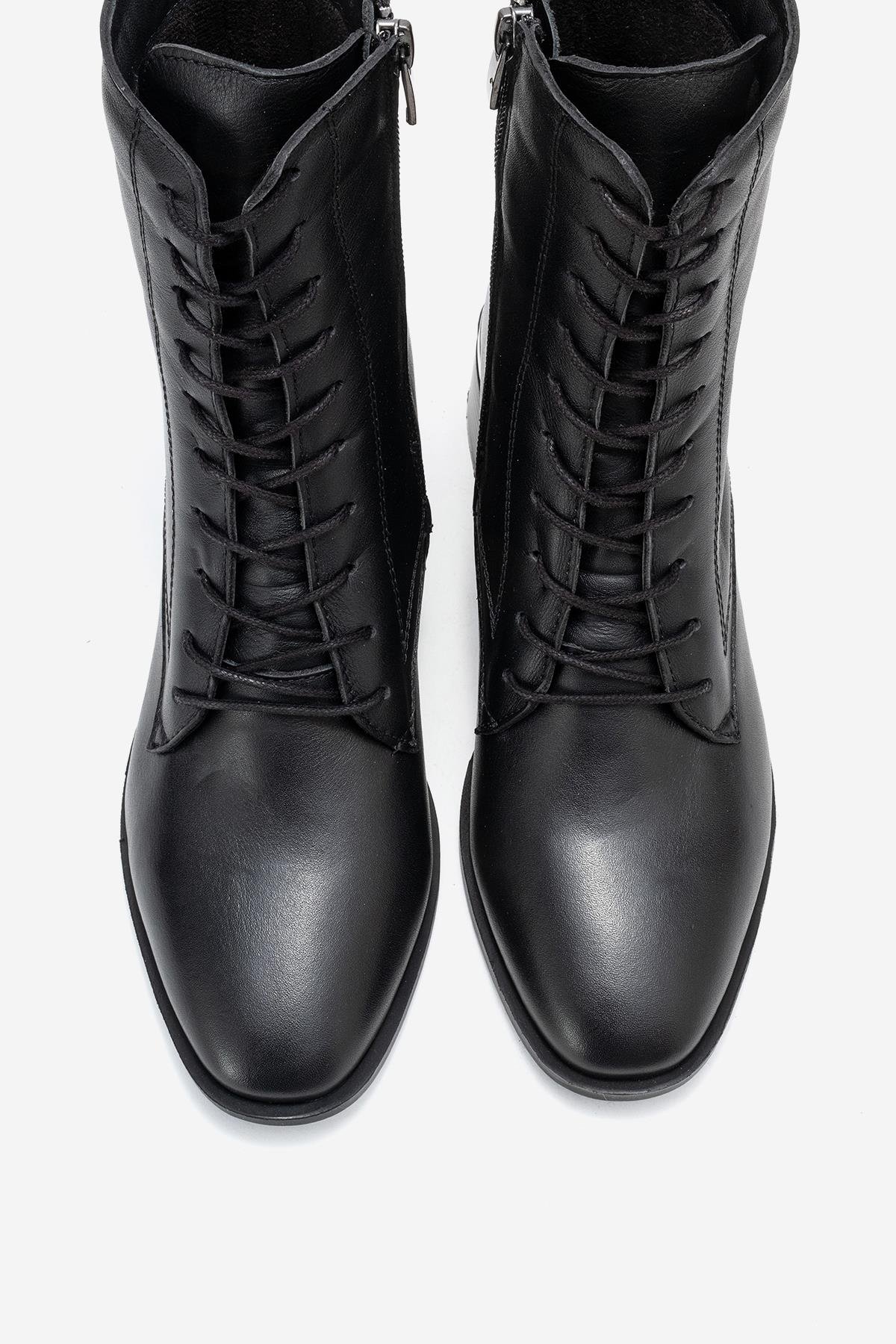 171-450-3-SIYAH CILTAVIA Siyah Cilt Hakiki Deri Kadın Kalın Topuklu Bot