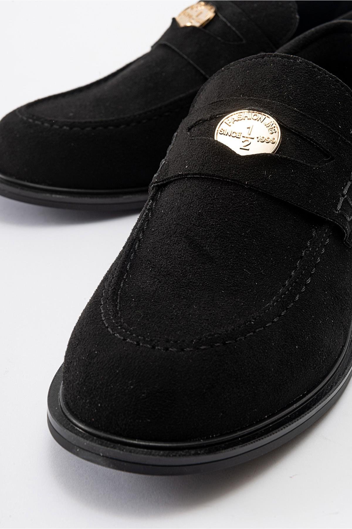 222-23023-3-SIYAH SUETBLOSS Siyah Süet Kadın Loafer