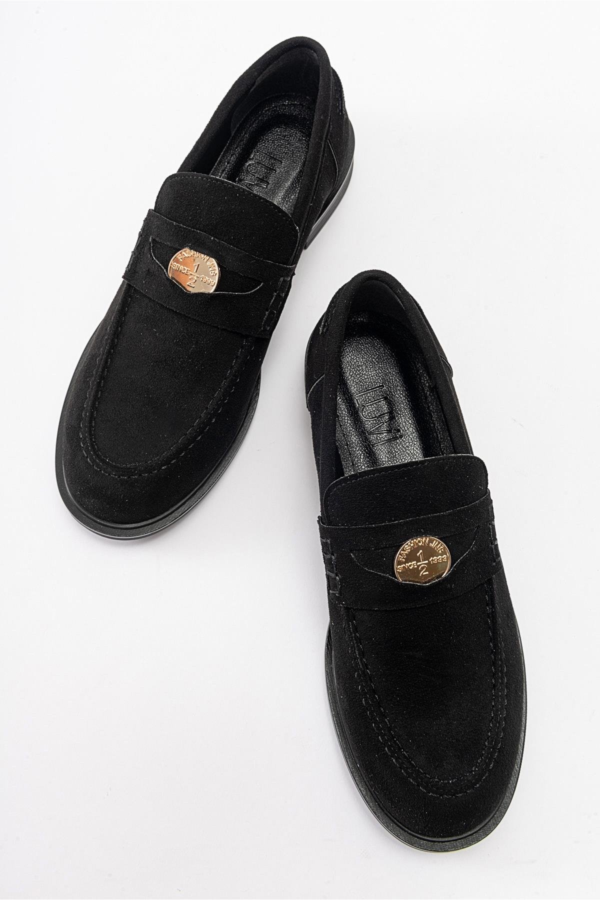 222-23023-3-SIYAH SUETBLOSS Siyah Süet Kadın Loafer