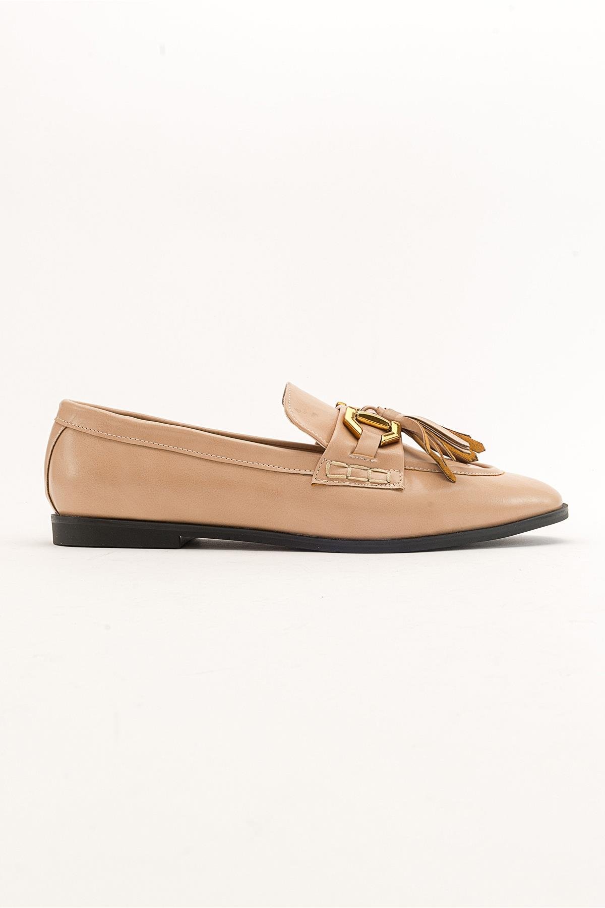 124-3370-2-BEJ CILTCOX Bej Cilt Kadın Loafer