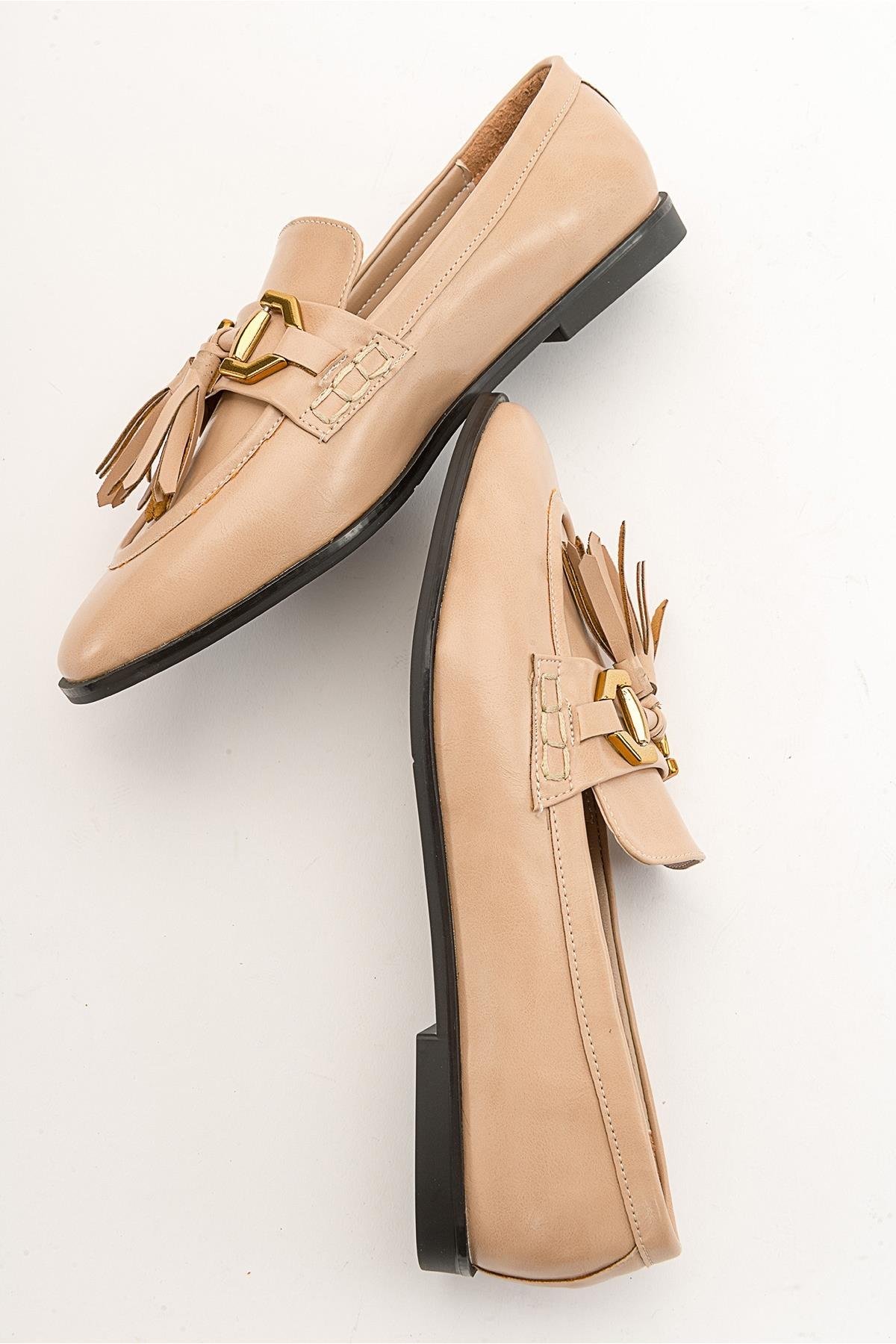 124-3370-2-BEJ CILTCOX Bej Cilt Kadın Loafer