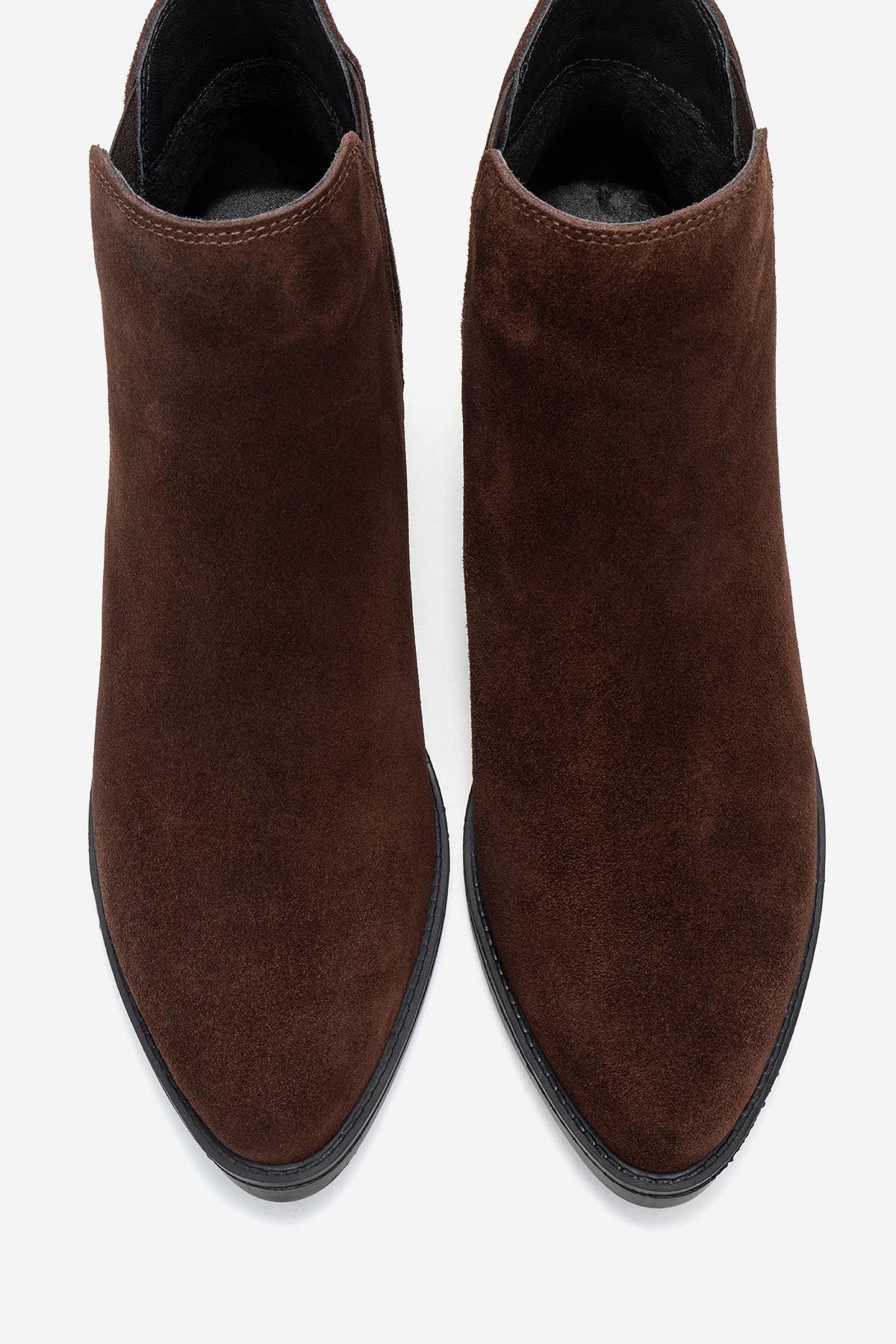 171-300-4-KAHVERENGI SUETDOVENA Kahverengi Süet Hakiki Deri Lastikli Kadın Topuklu Bot