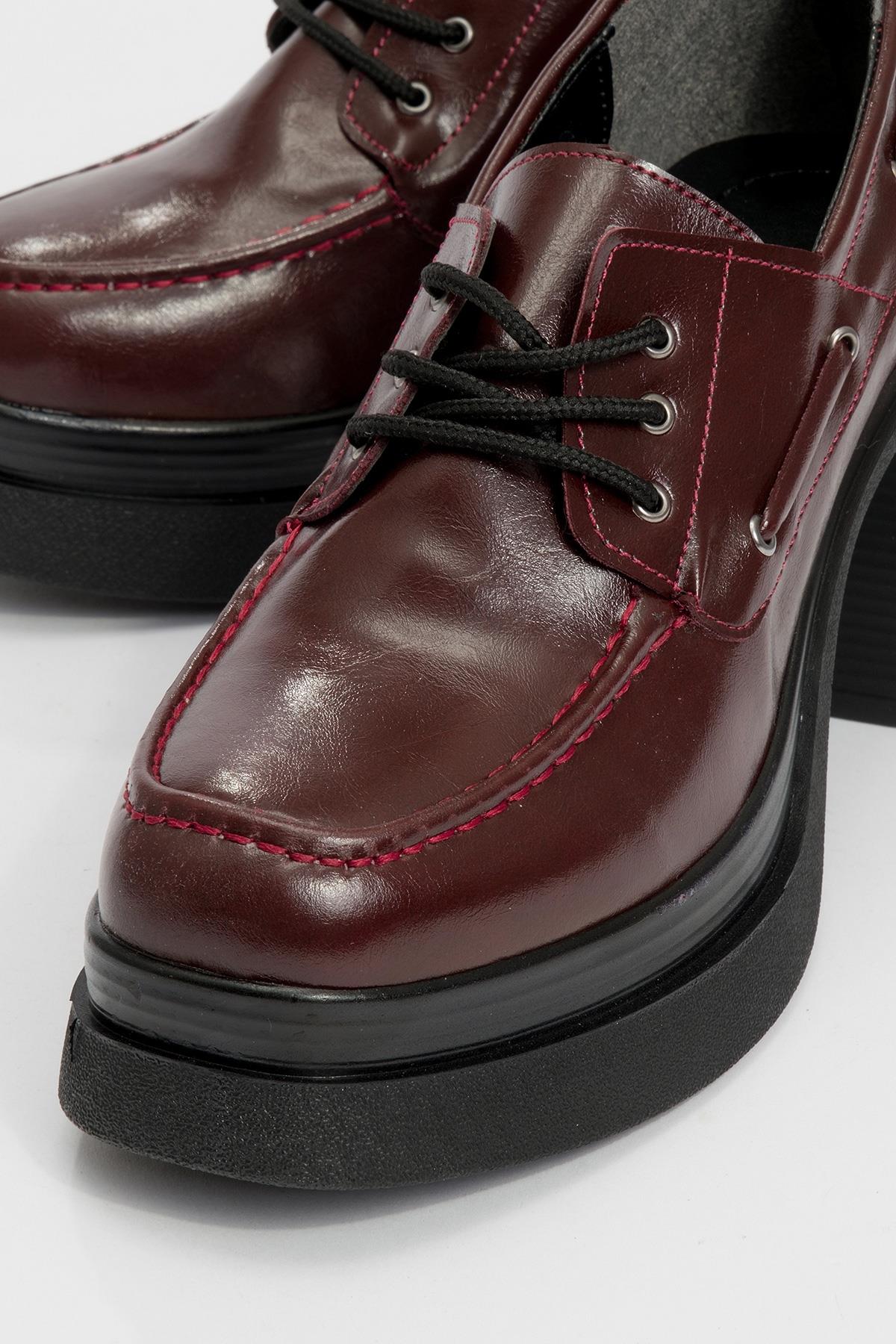 16-1010-3-BORDO CILTDUDLEY Bordo Cilt Bağcıklı Kadın Platform Topuklu Ayakkabı