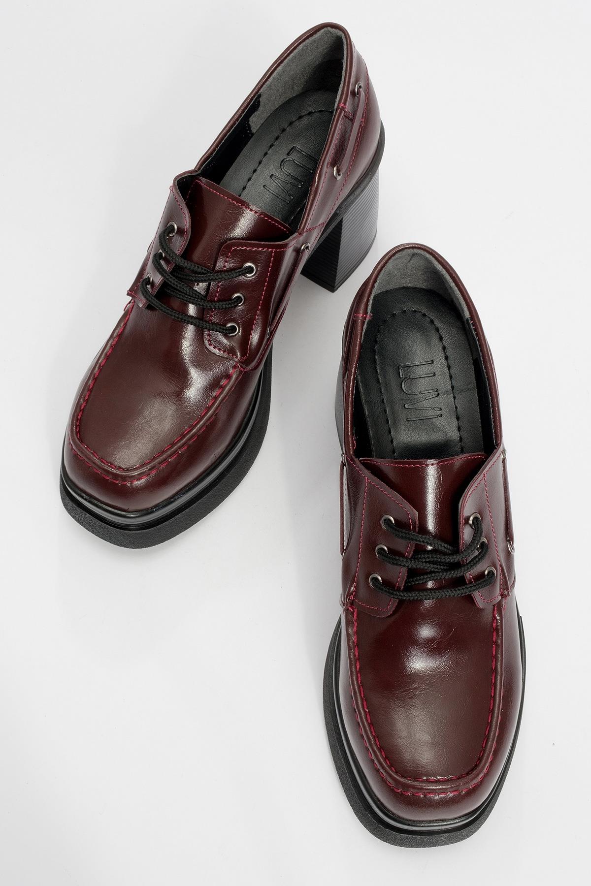 16-1010-3-BORDO CILTDUDLEY Bordo Cilt Bağcıklı Kadın Platform Topuklu Ayakkabı